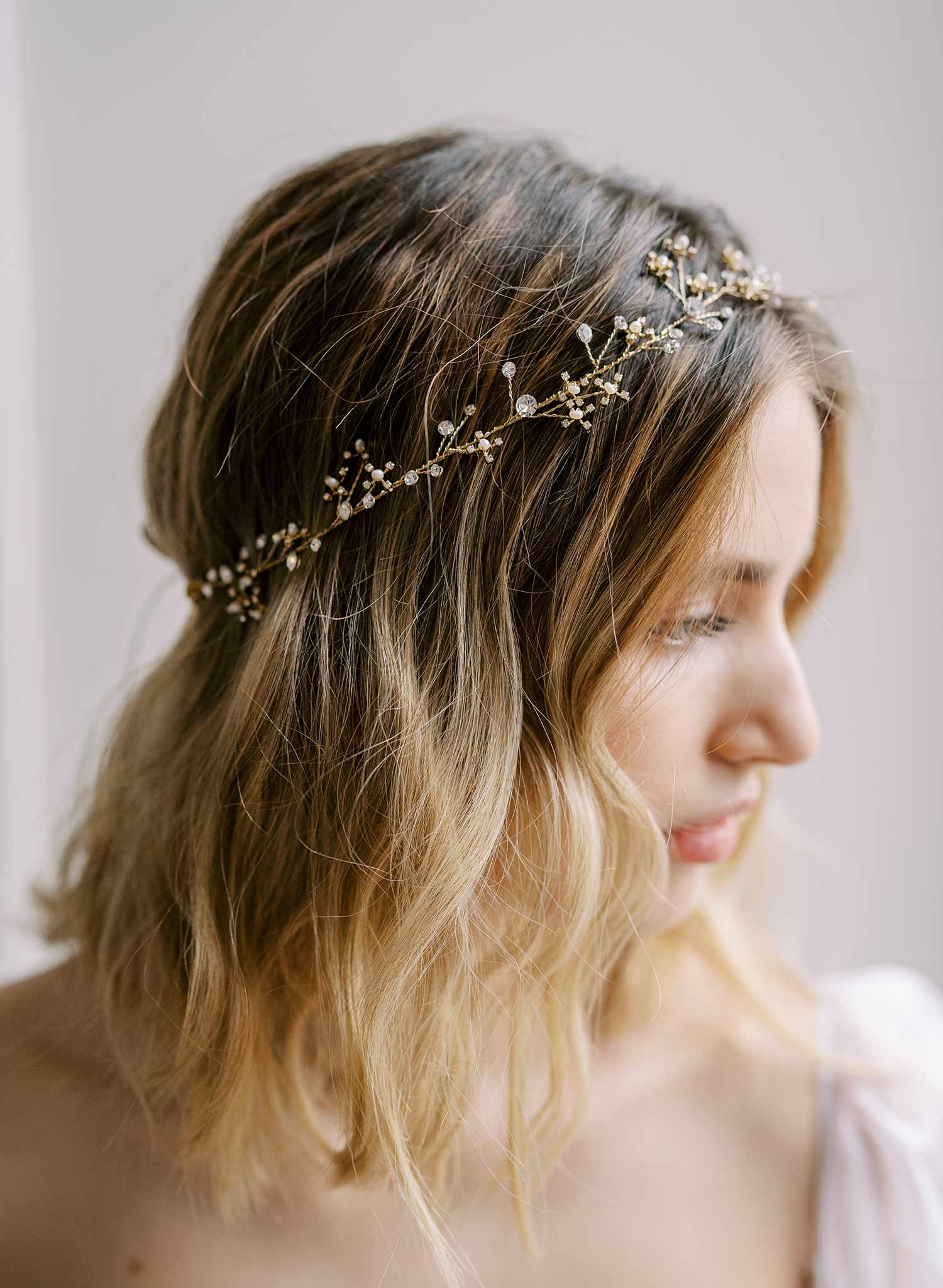 delicate gold or silver crystal wired wedding headband hair vine, twigs & honey