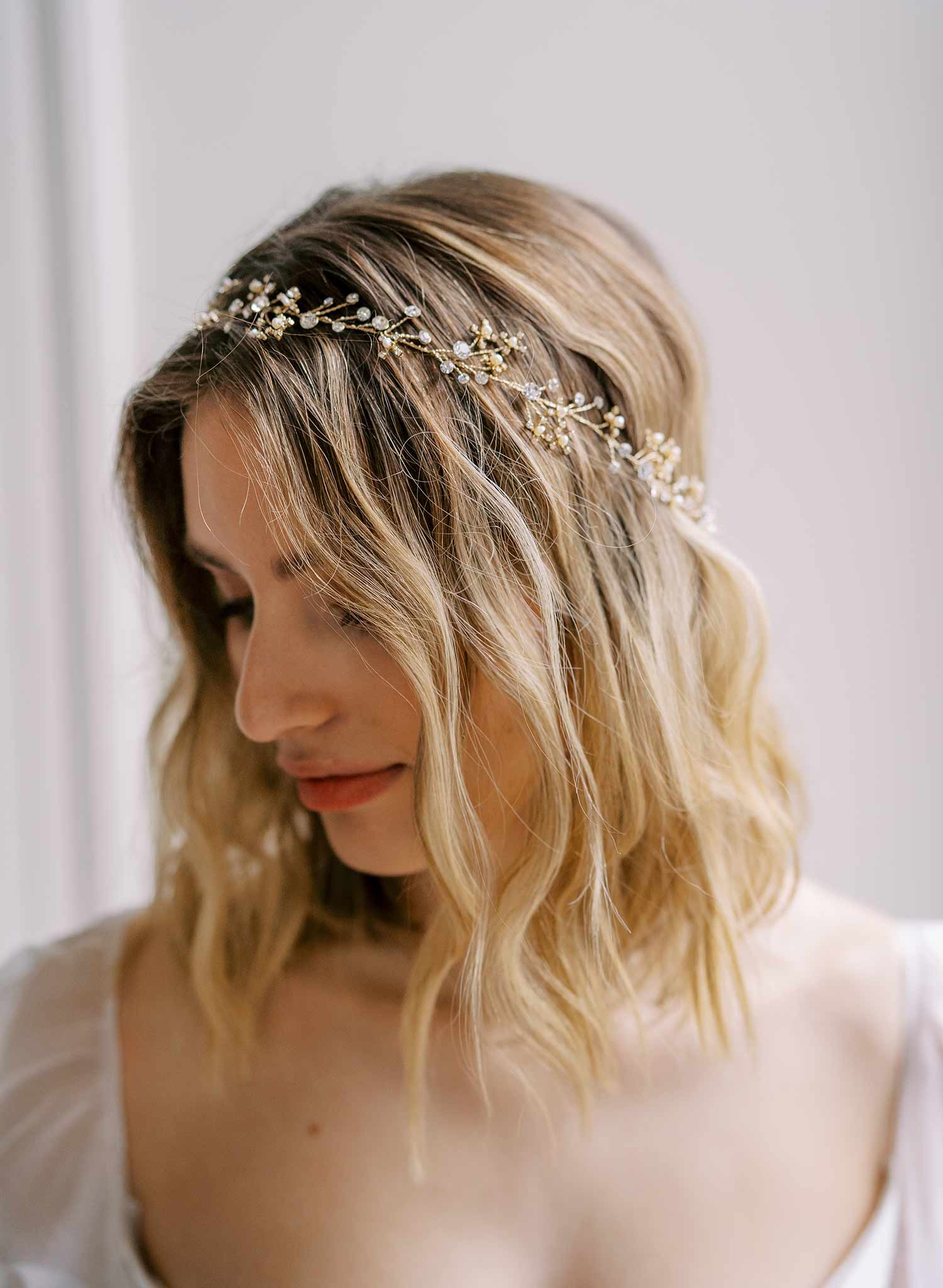 delicate gold or silver crystal wired wedding headband hair vine, twigs & honey