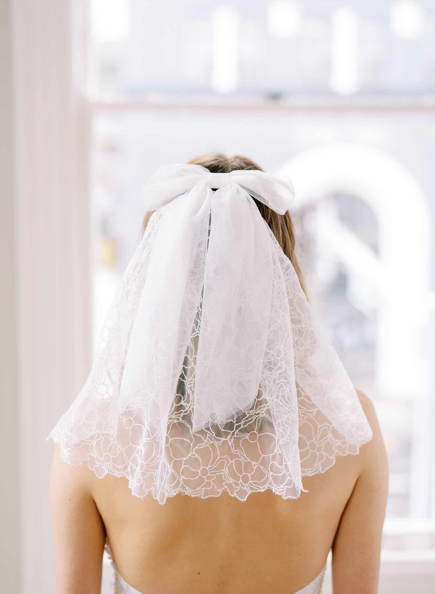 soft tulle white bridal hair bow, twigs and honey