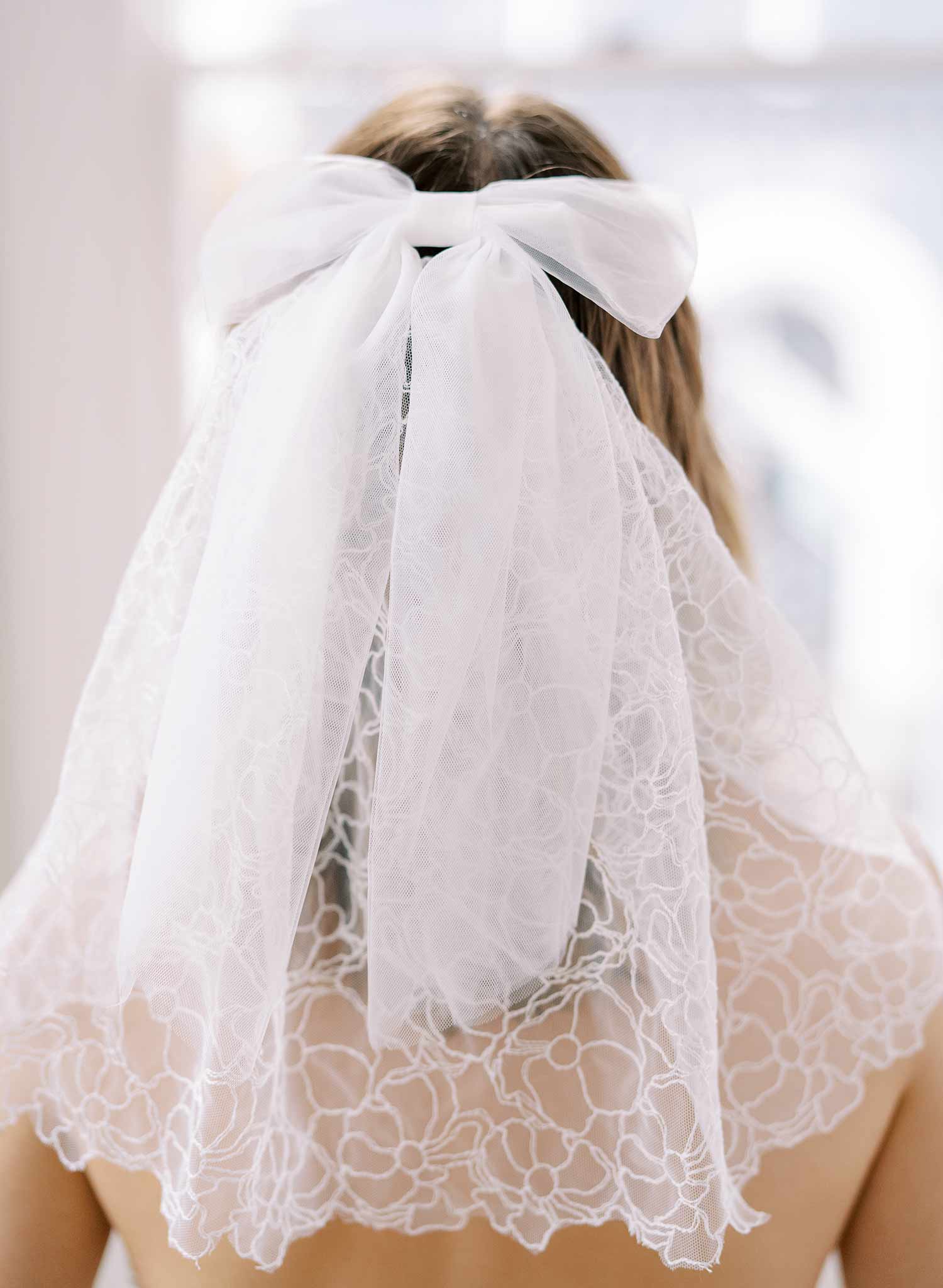 soft tulle white bridal hair bow, twigs and honey