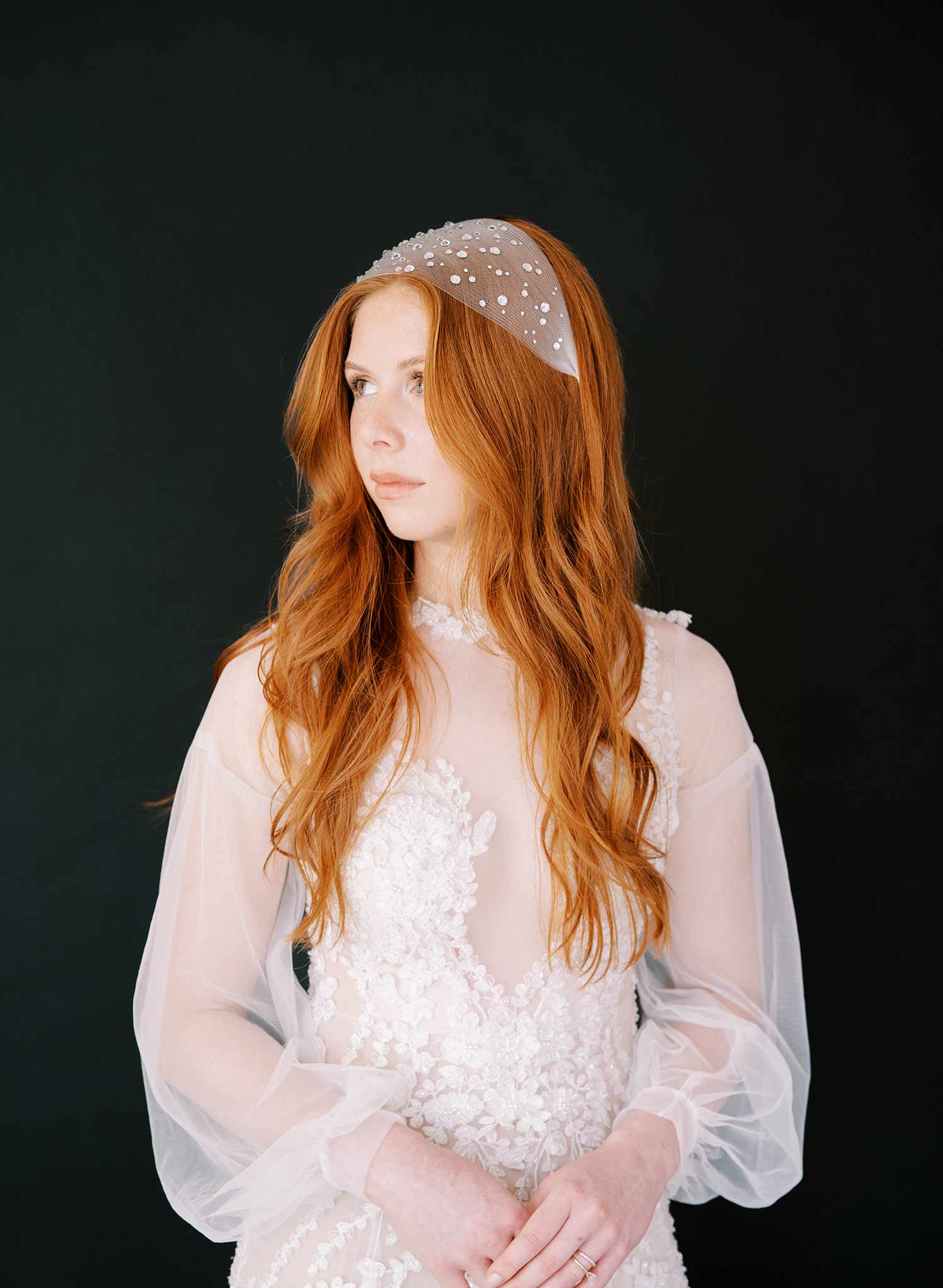 crinoline fabric pearl crystal wedding headband, twigs & honey