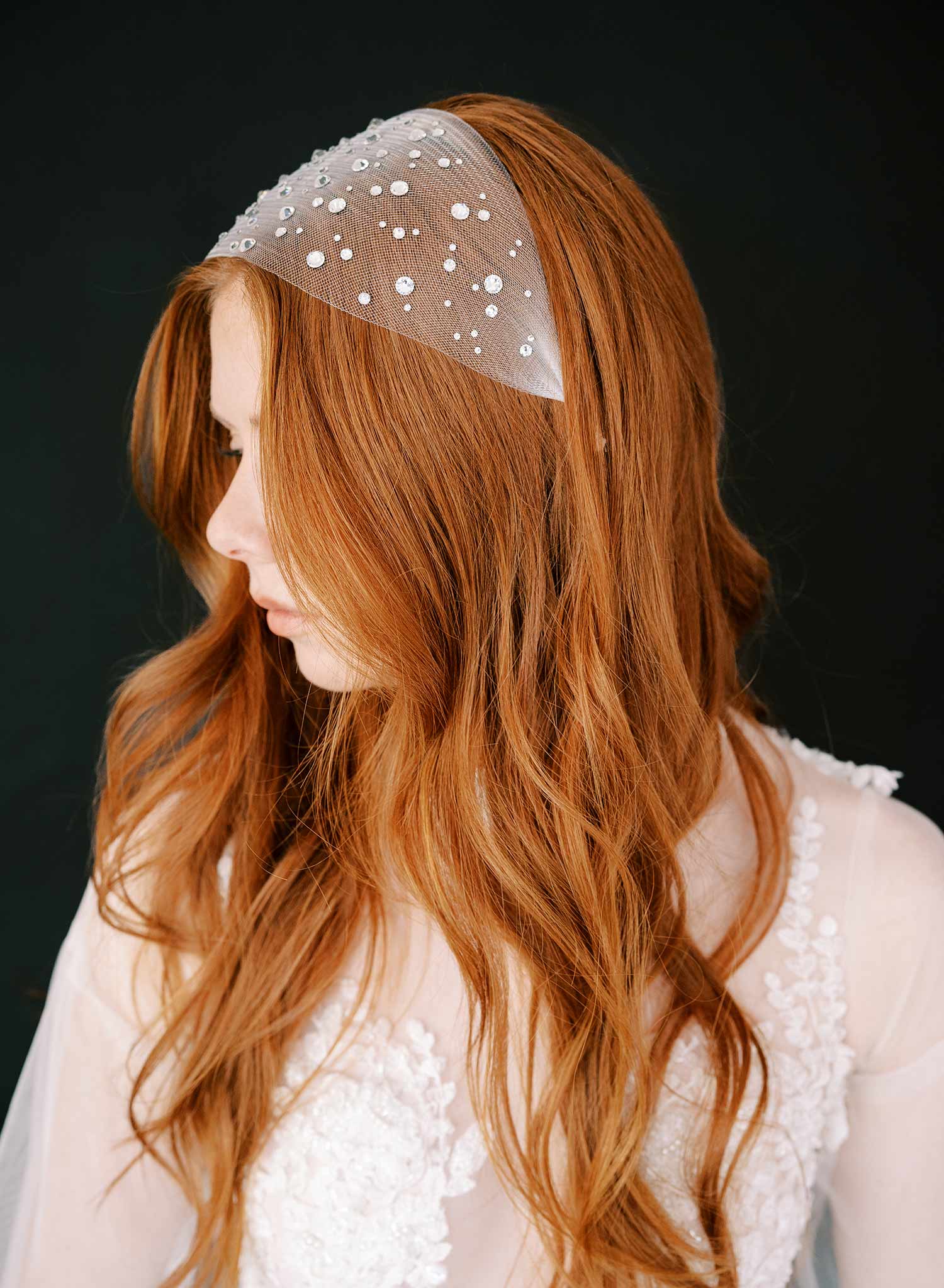 crinoline fabric pearl crystal wedding headband, twigs & honey