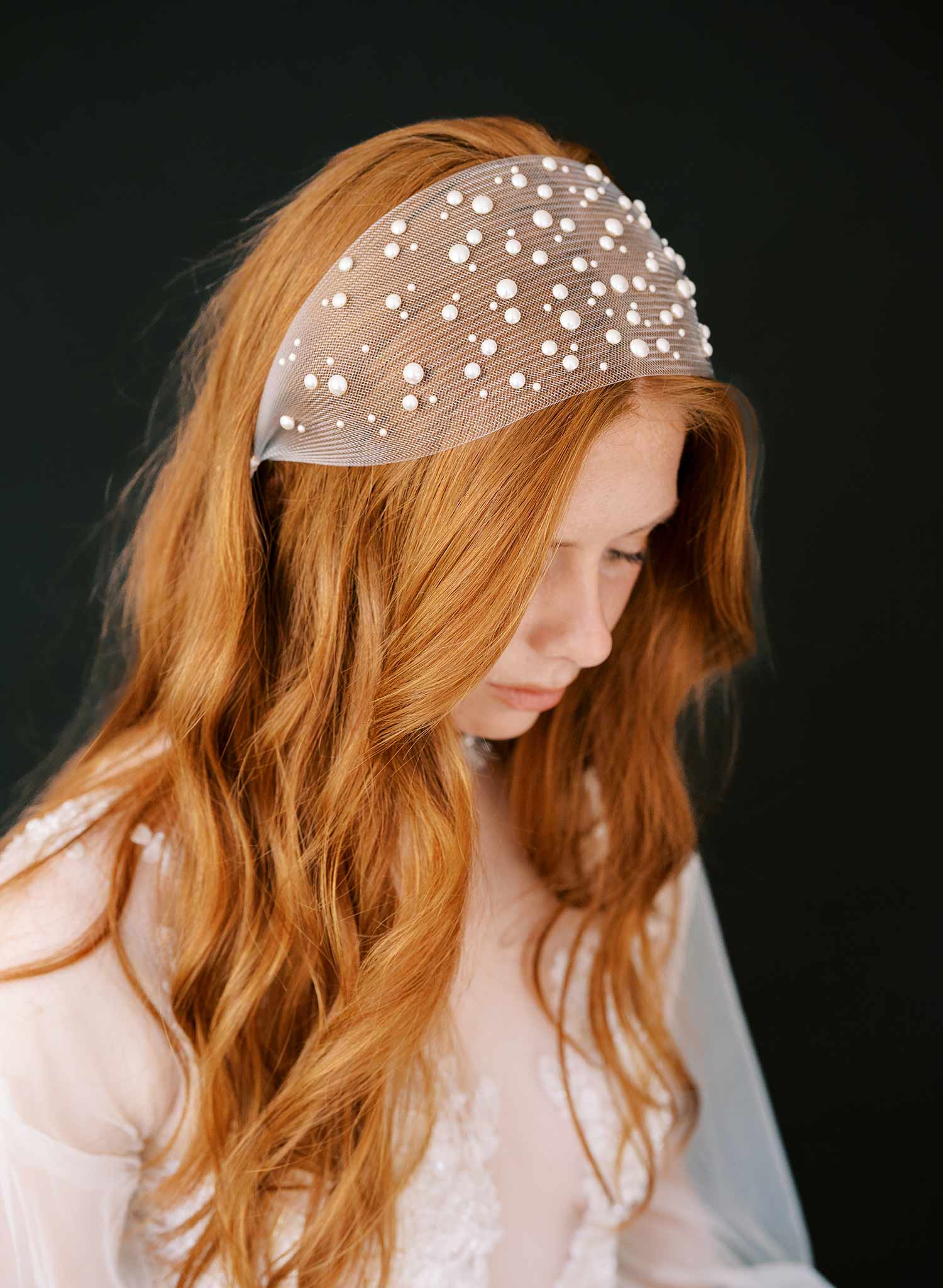 crinoline fabric pearl crystal wedding headband, twigs & honey