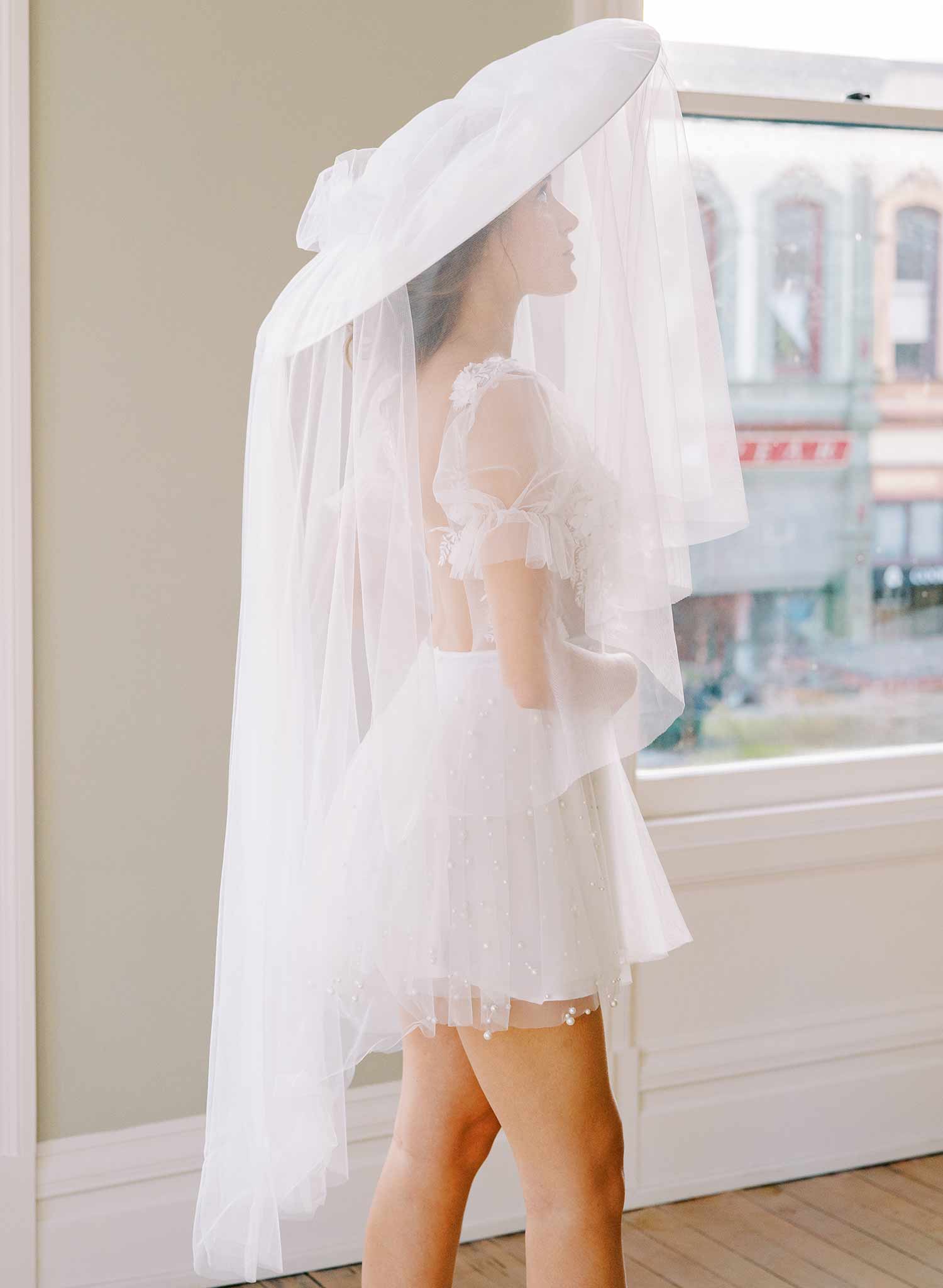 wide tulle veil long veil wedding hat, twigs & honey