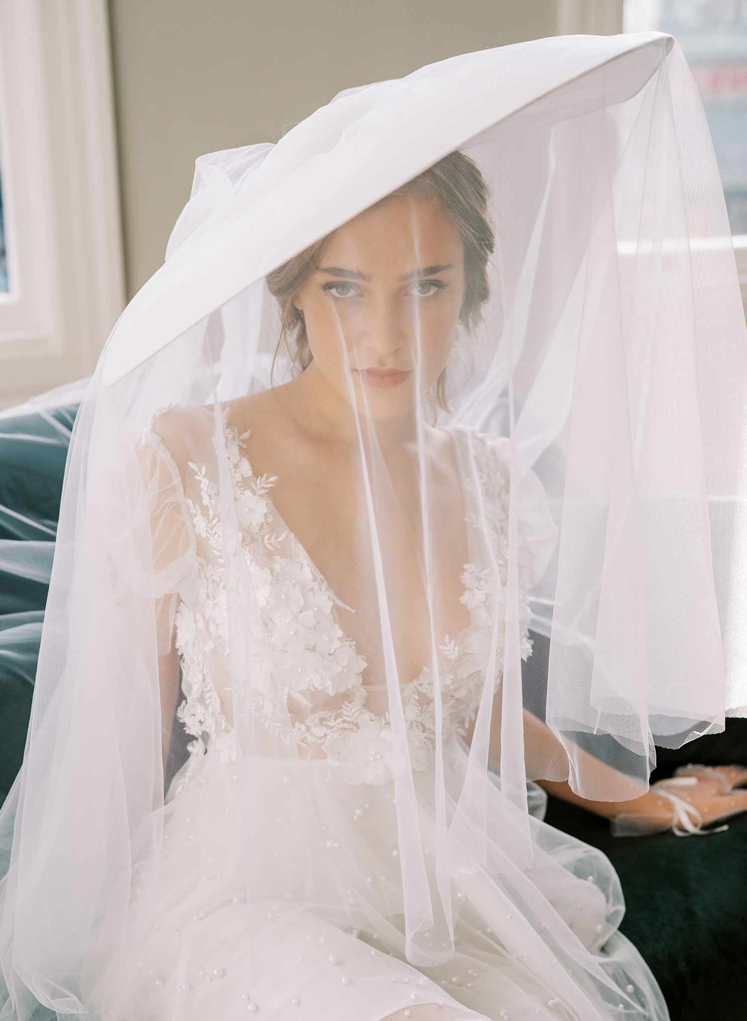 wide tulle veil long veil wedding hat, twigs & honey