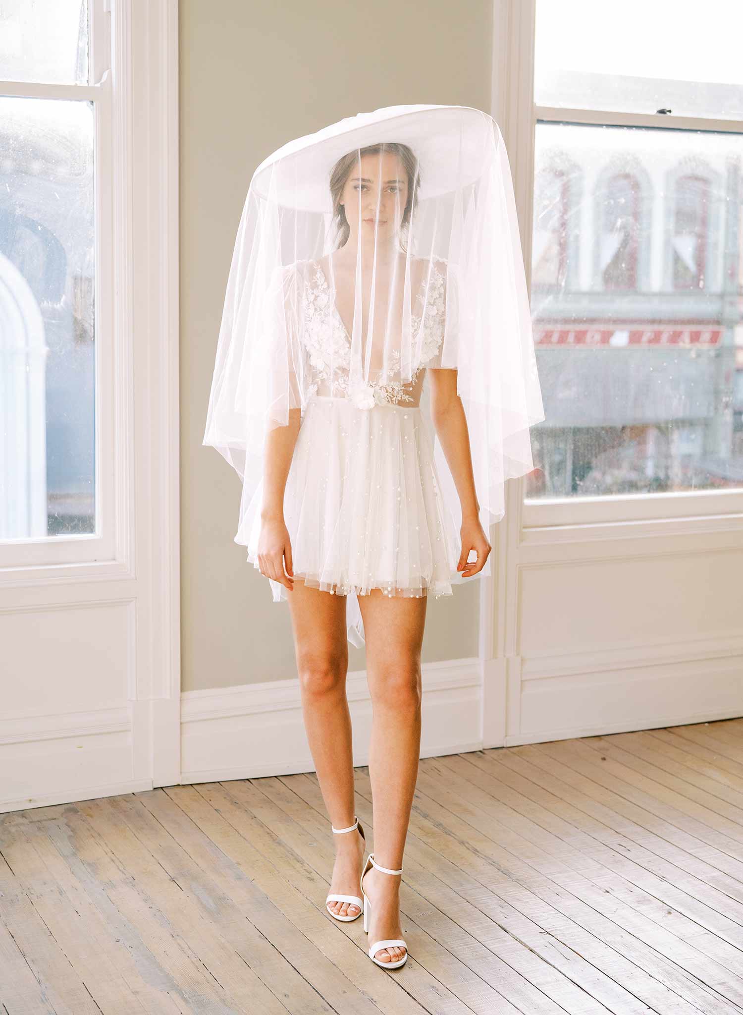 wide tulle veil long veil wedding hat, twigs & honey