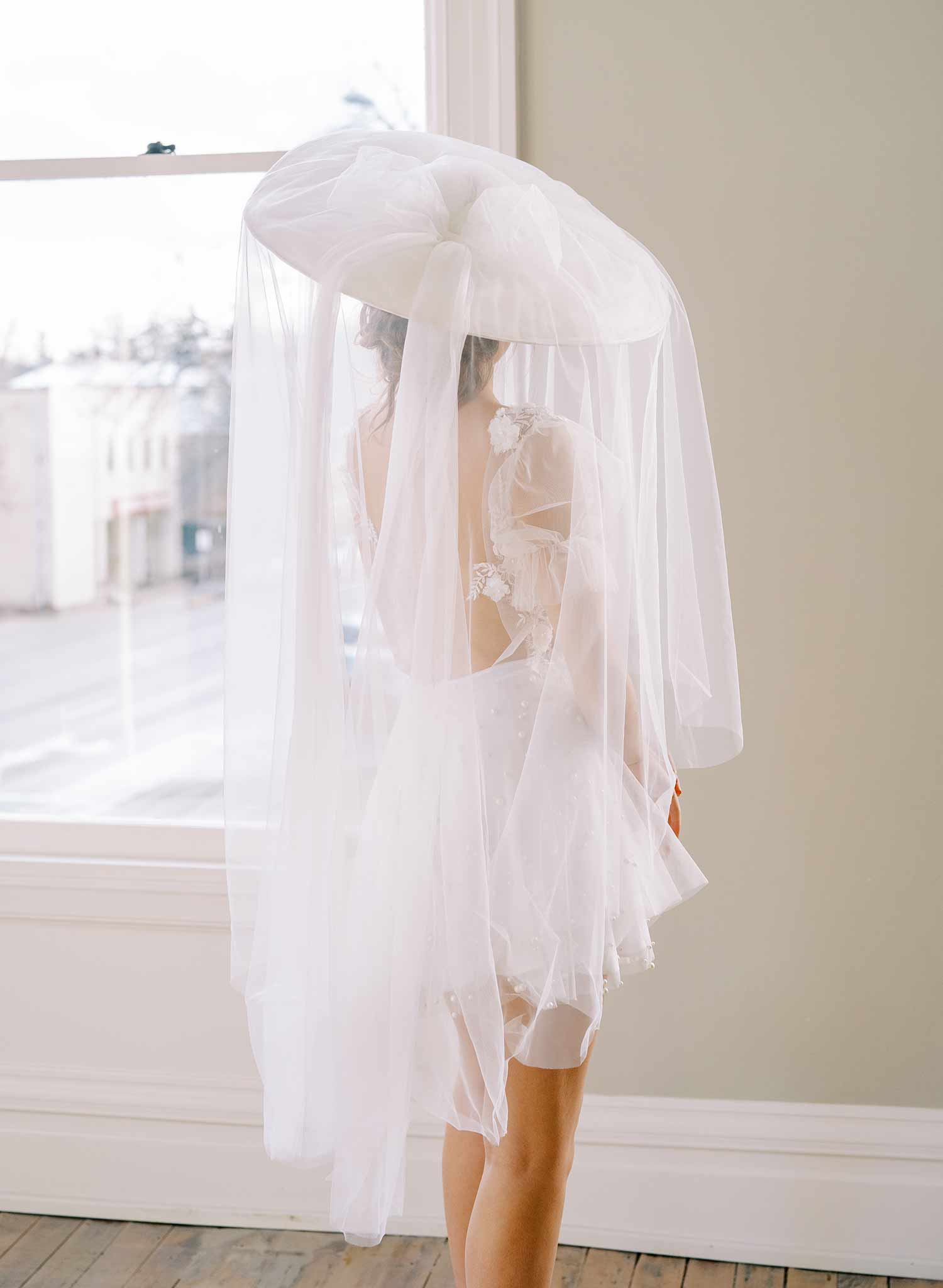 wide tulle veil long veil wedding hat, twigs & honey