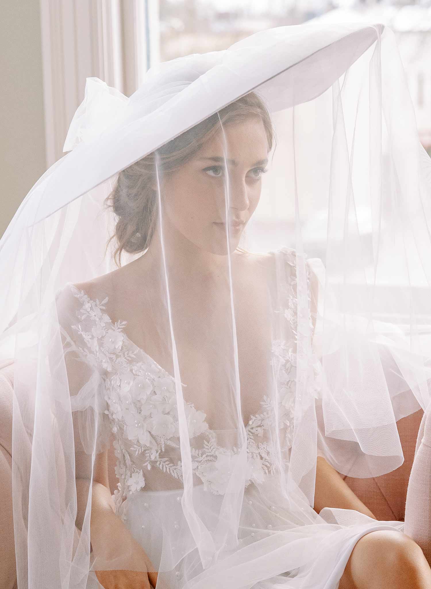 wide tulle veil long veil wedding hat, twigs & honey