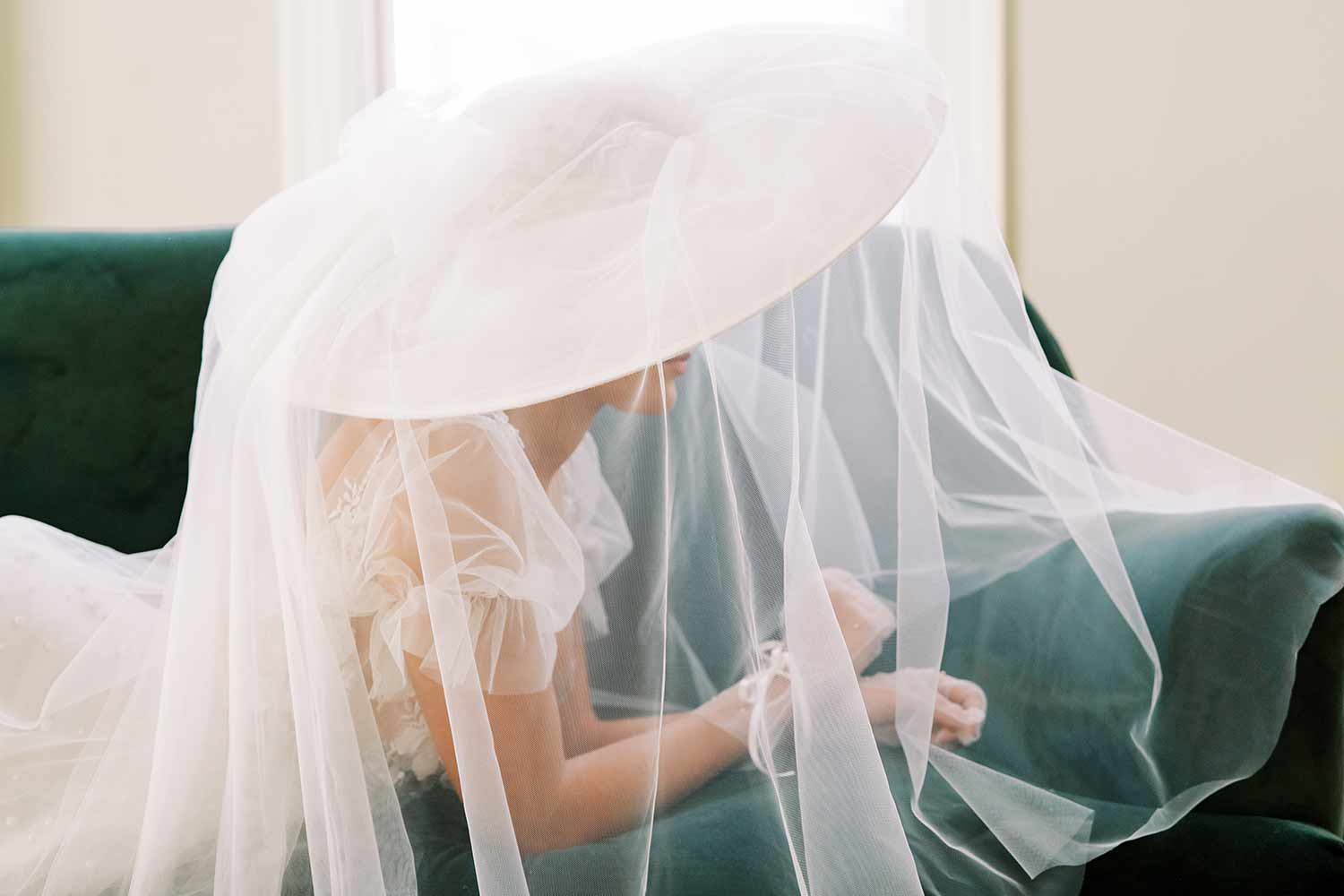 wide tulle veil long veil wedding hat, twigs & honey