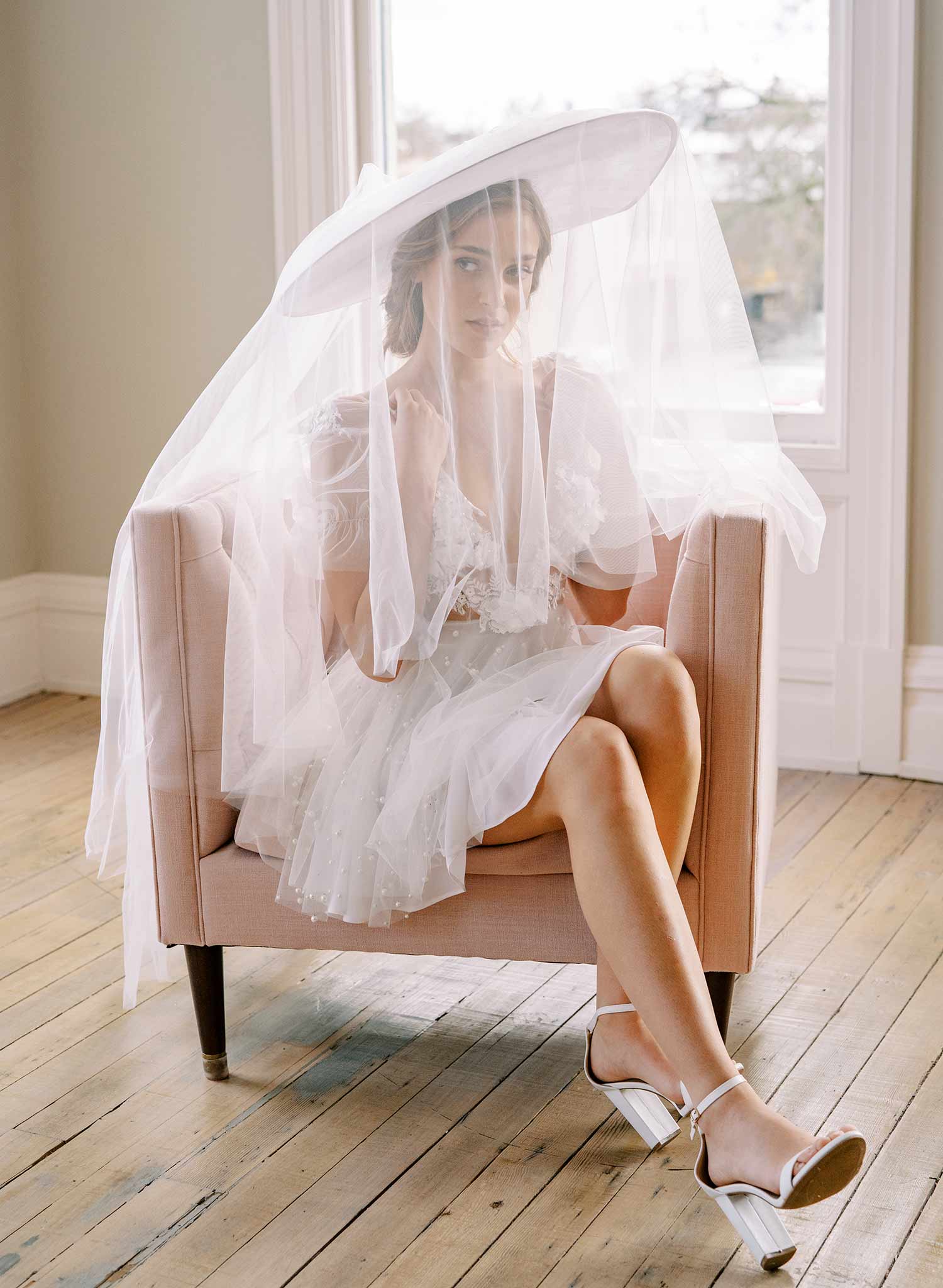 wide tulle veil long veil wedding hat, twigs & honey