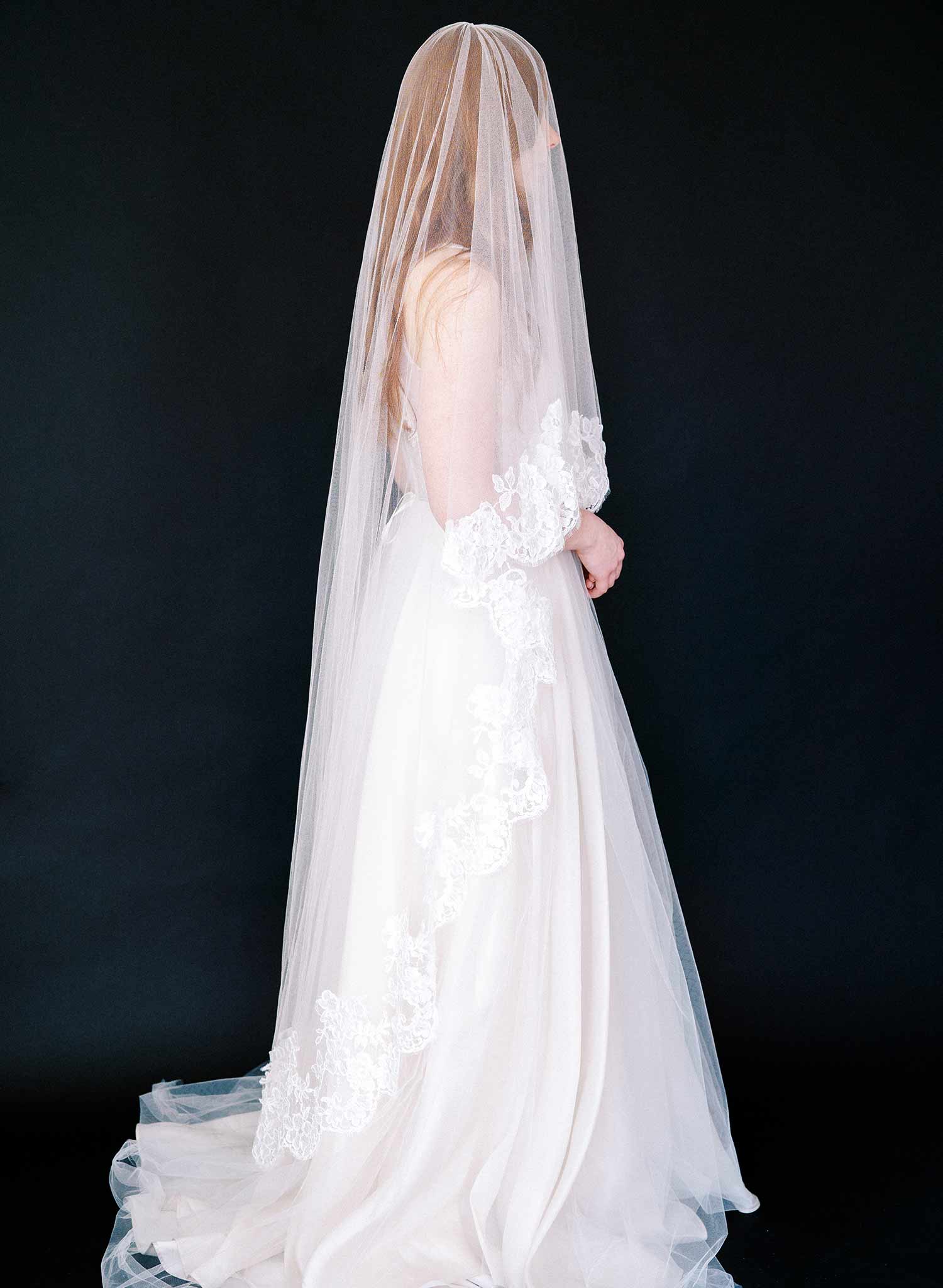 floral lace tulle veil with blusher, twigs & honey