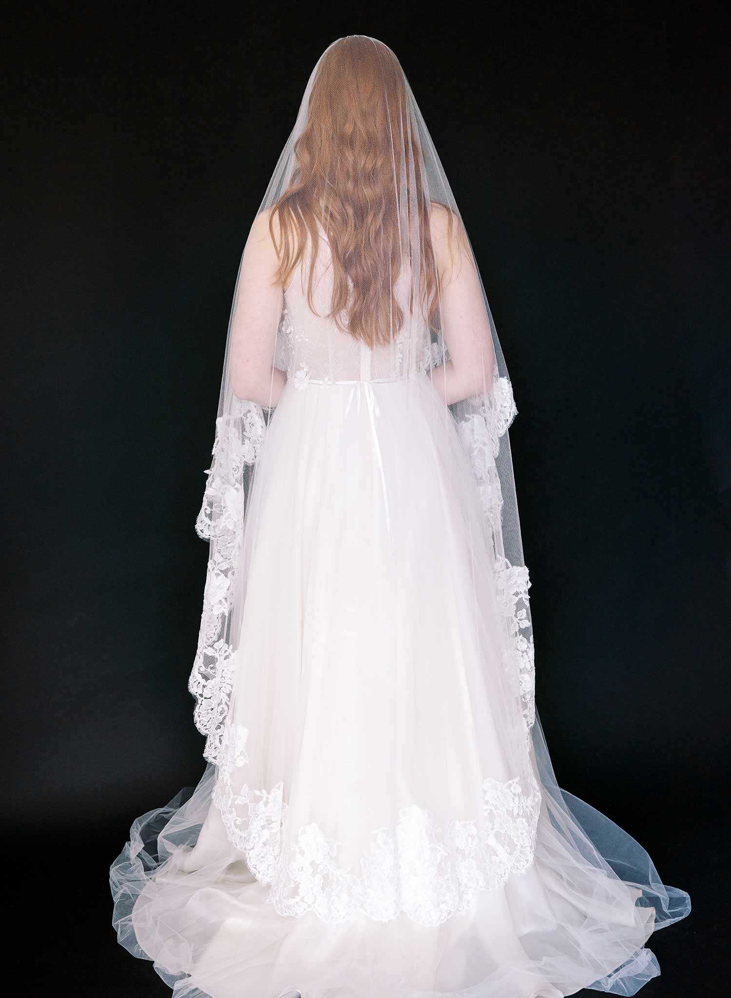 floral lace tulle veil with blusher, twigs & honey