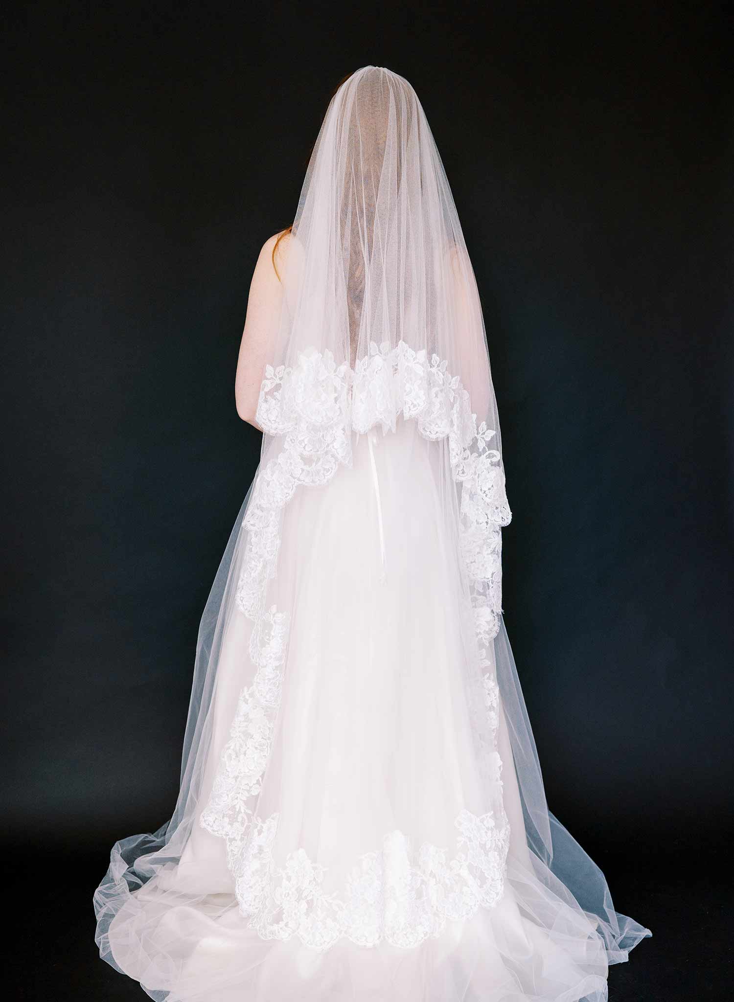 floral lace tulle veil with blusher, twigs & honey