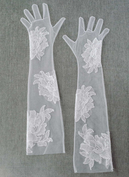 Floral Lace Long Gloves - Cider