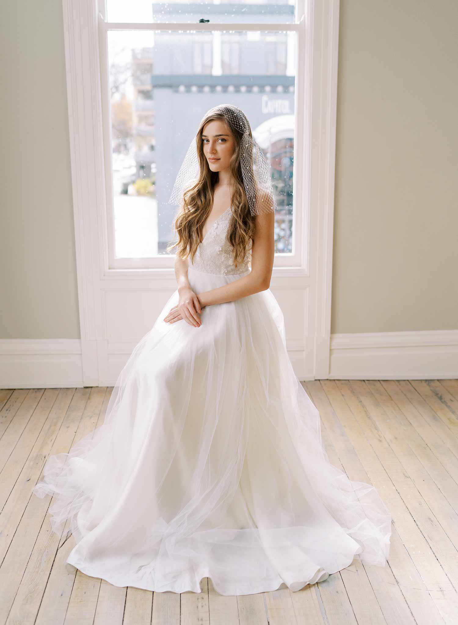 pearl bandeau wedding veil with tails, twigs and honey