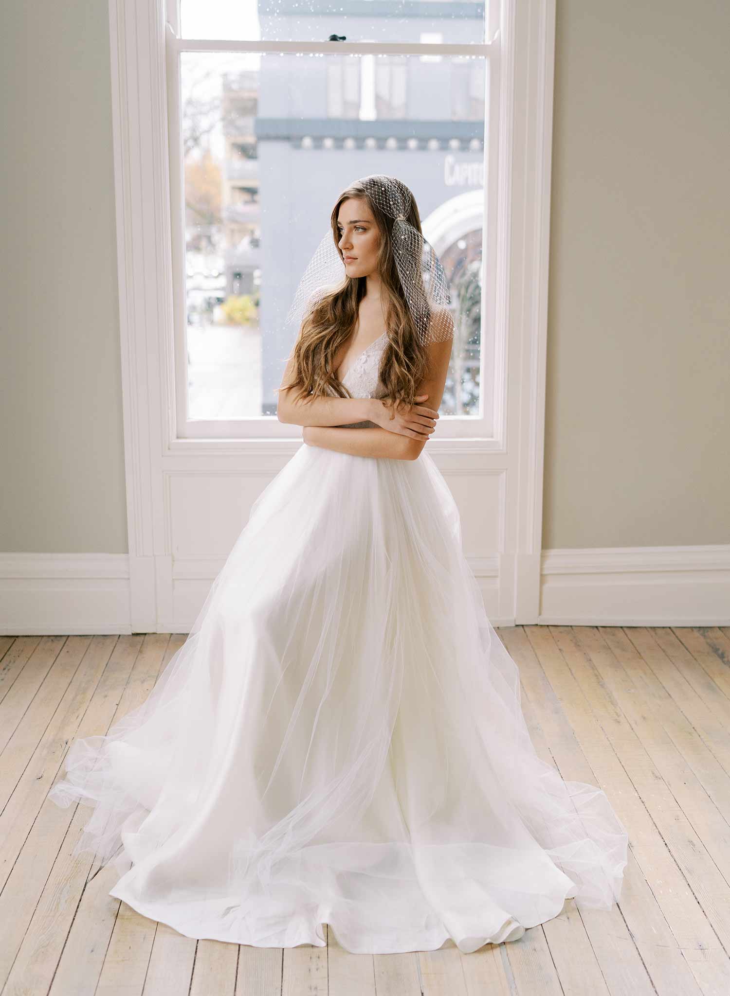 pearl bandeau wedding veil with tails, twigs and honey