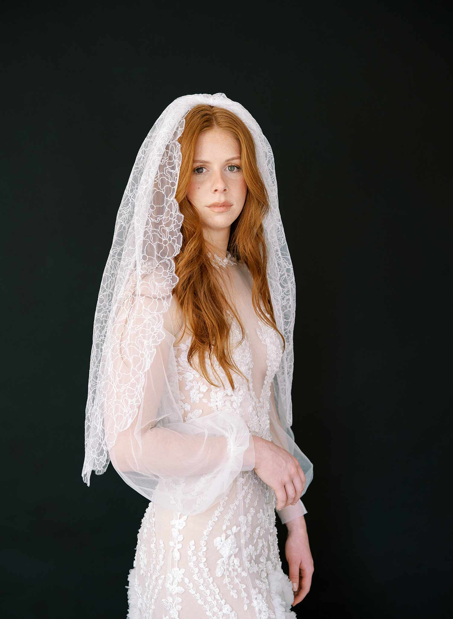 short white lace wedding veil, twigs & honey