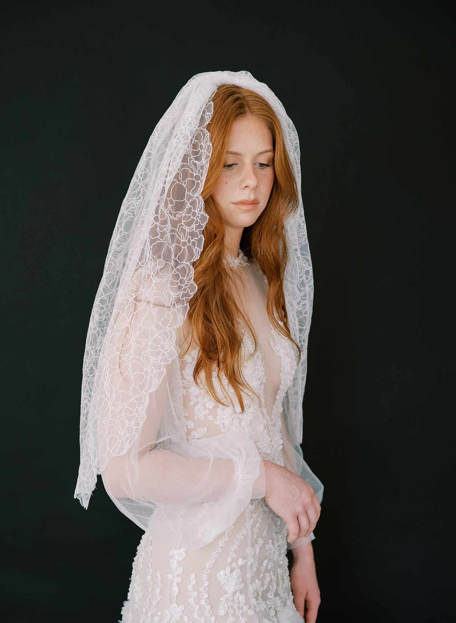 short white lace wedding veil, twigs & honey