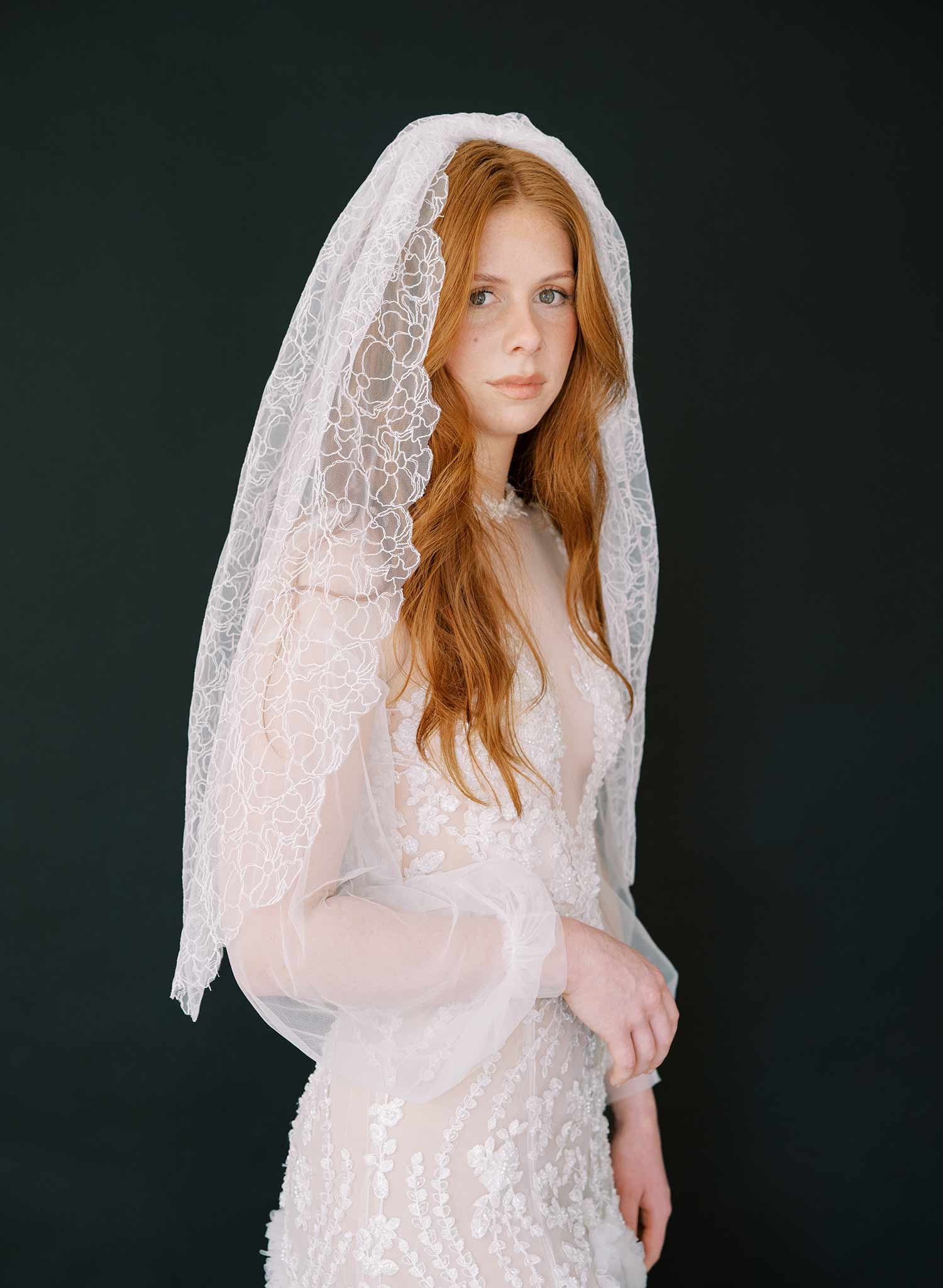 short white lace wedding veil, twigs & honey