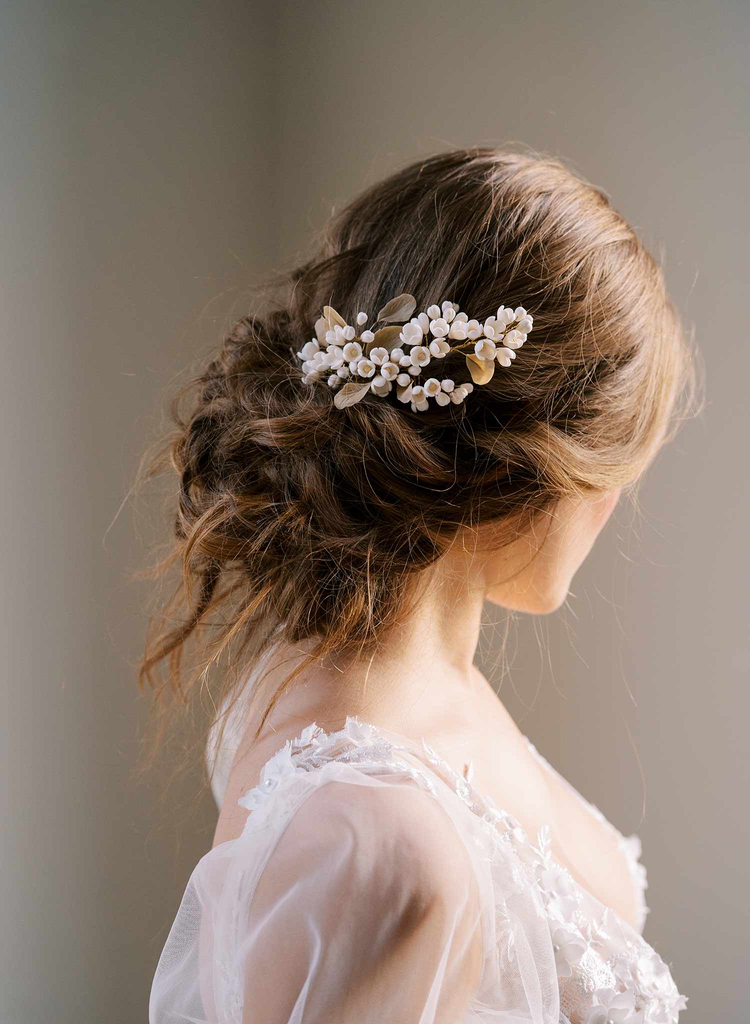 handmade clay lilac branch wedding hair comb, twigs and honey