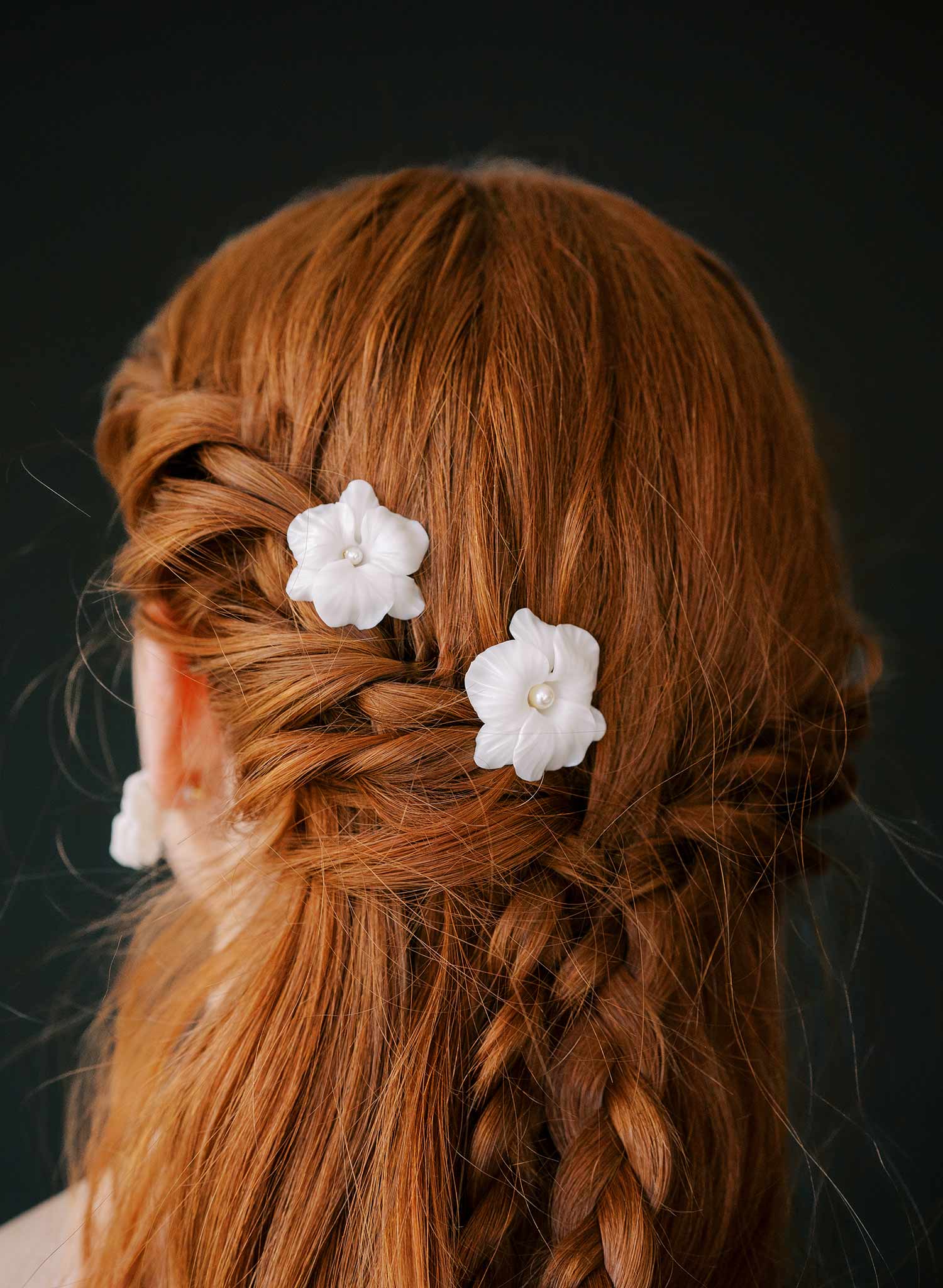 handmade clay orchid white bridal hair pins, twigs & honey