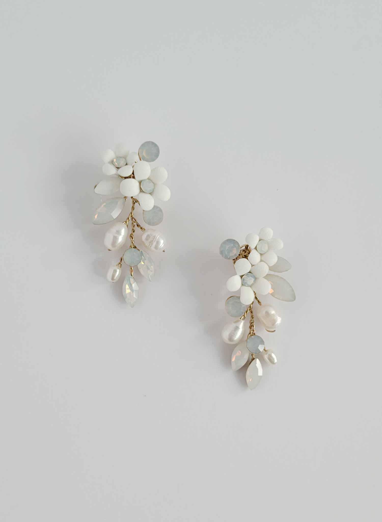 Opal crystall and porcelain flower bridal drop earrings by Twigs and Honey