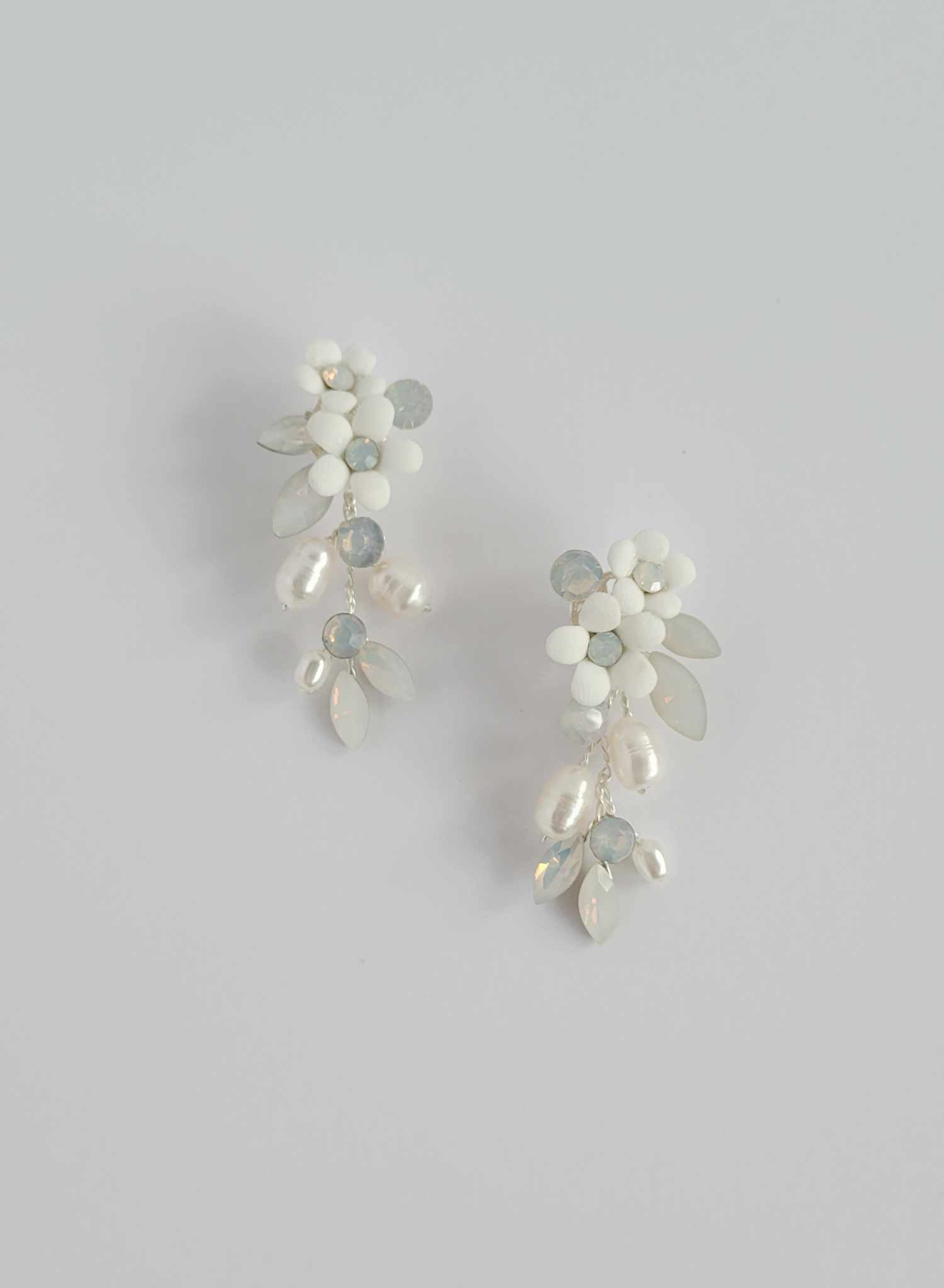 Opal crystall and porcelain flower bridal drop earrings by Twigs and Honey