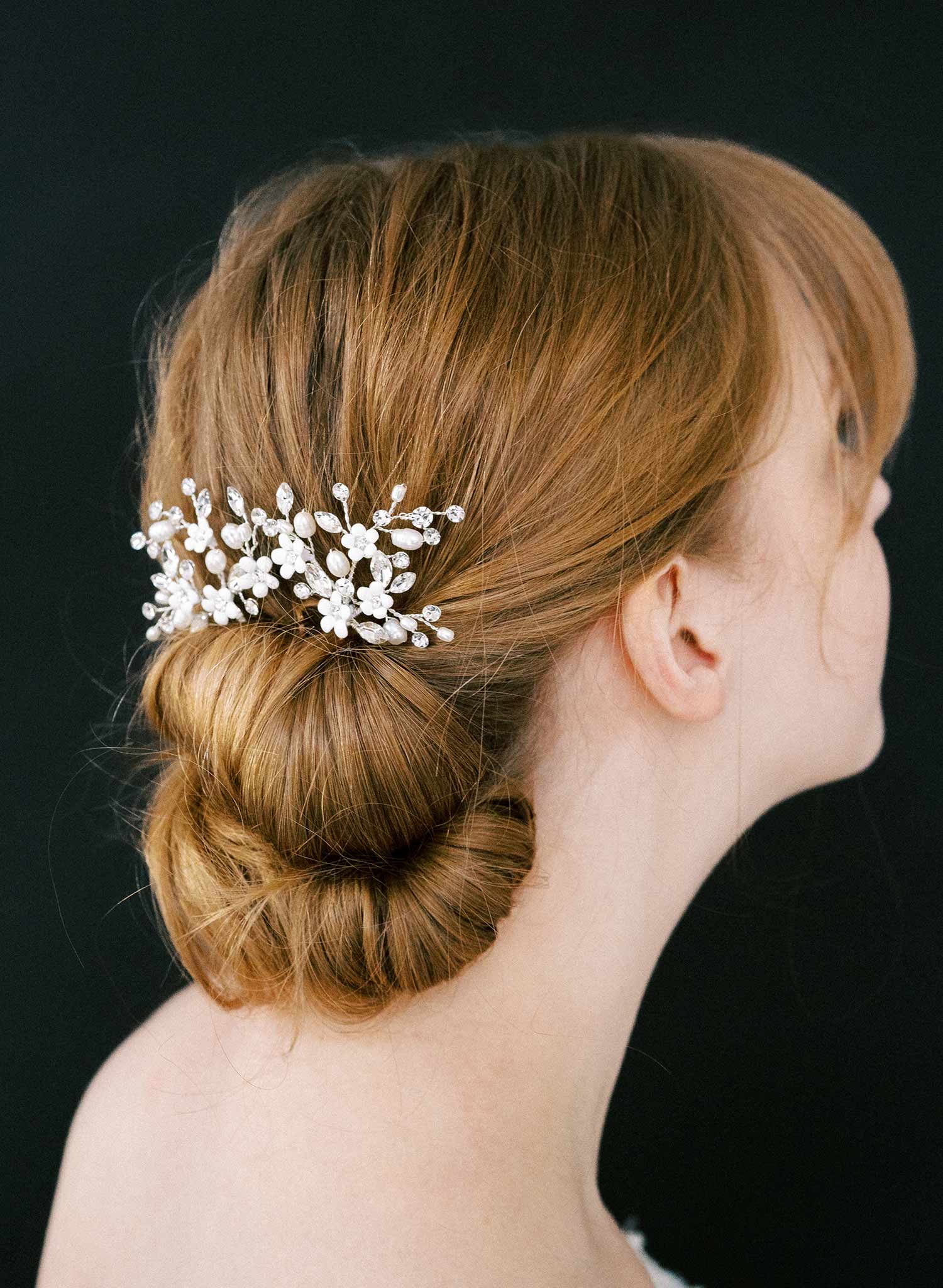 Spray of opal crystals and porcelain white flowers, bobby pin set of 2 for bridal and special occasion wear. Twigs and Honey