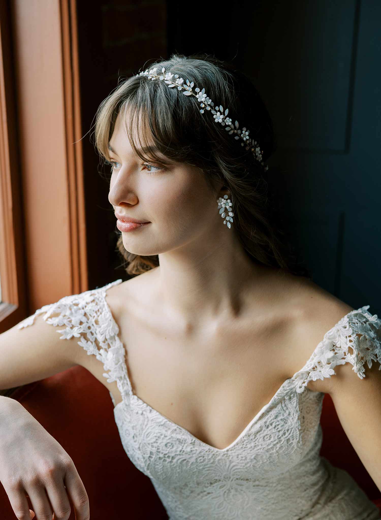 Opal crystal and porcelain handmade flower hair vine, hair accessory by Twigs & Honey