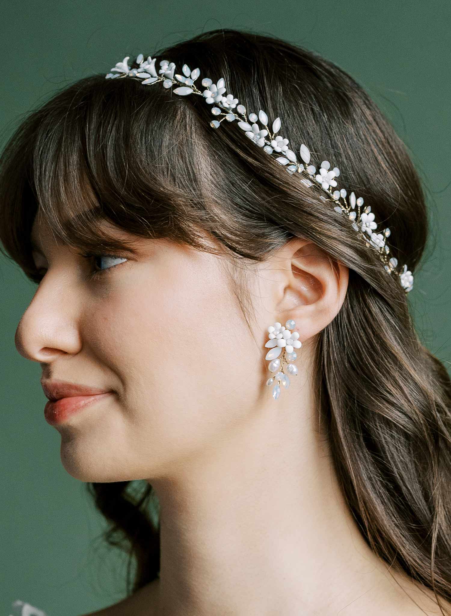 Opal crystal and porcelain handmade flower hair vine, hair accessory by Twigs & Honey