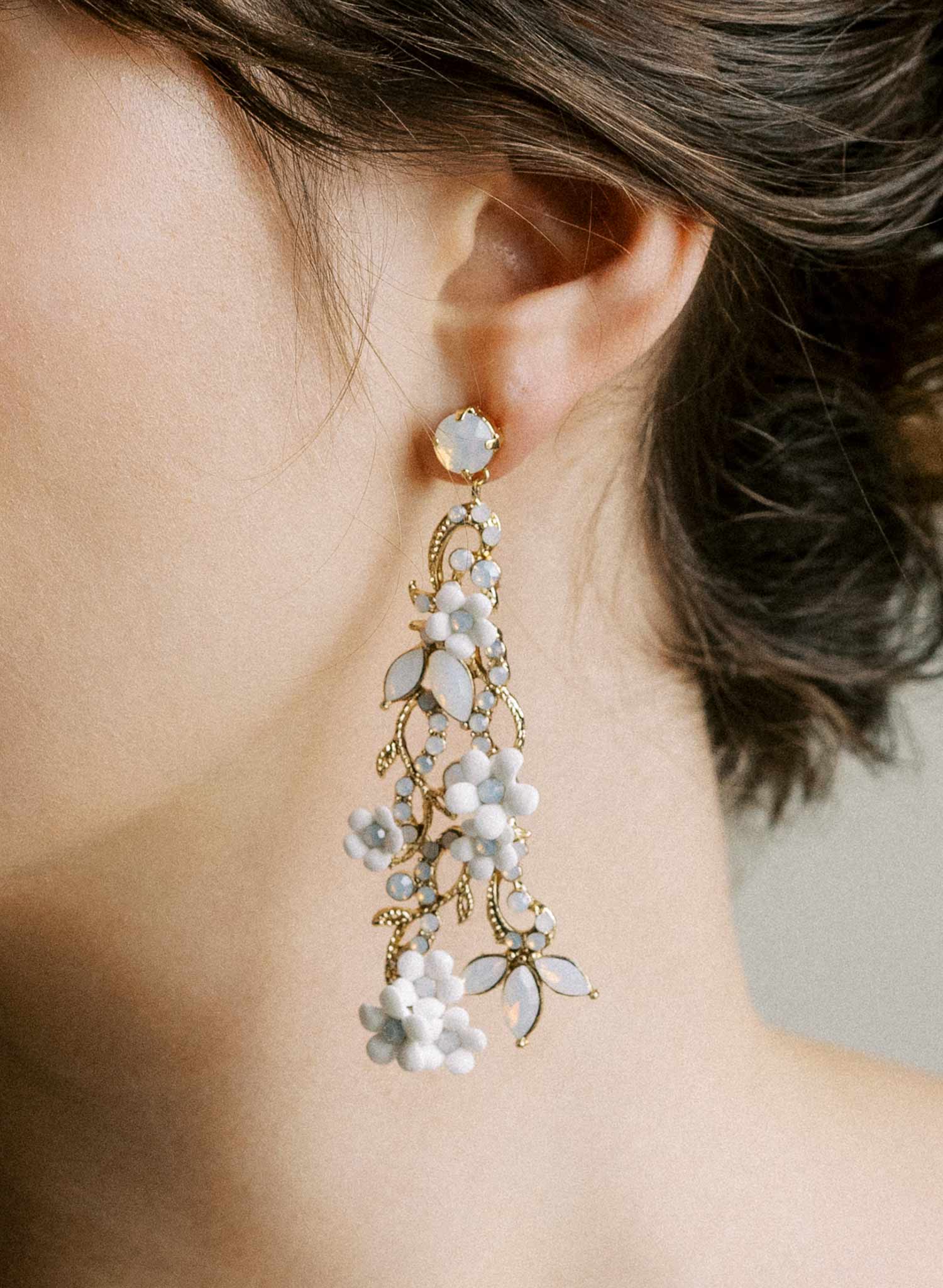 Regal opal crystal and porcelain flower earrings, victorian inspired. By Twigs and Honey