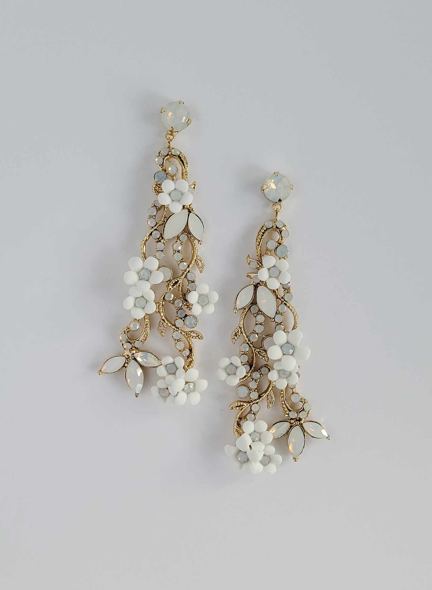 Regal opal crystal and porcelain flower earrings, victorian inspired. By Twigs and Honey