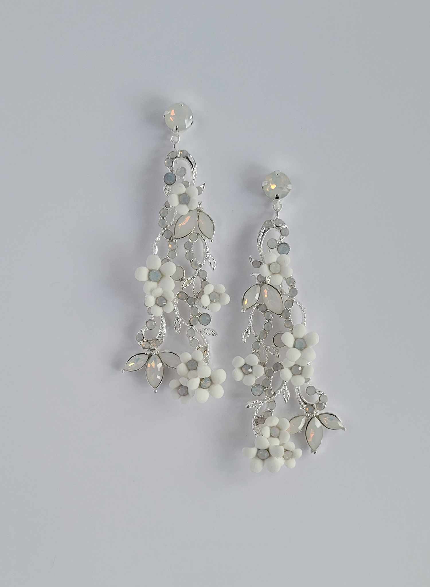 Regal opal crystal and porcelain flower earrings, victorian inspired. By Twigs and Honey