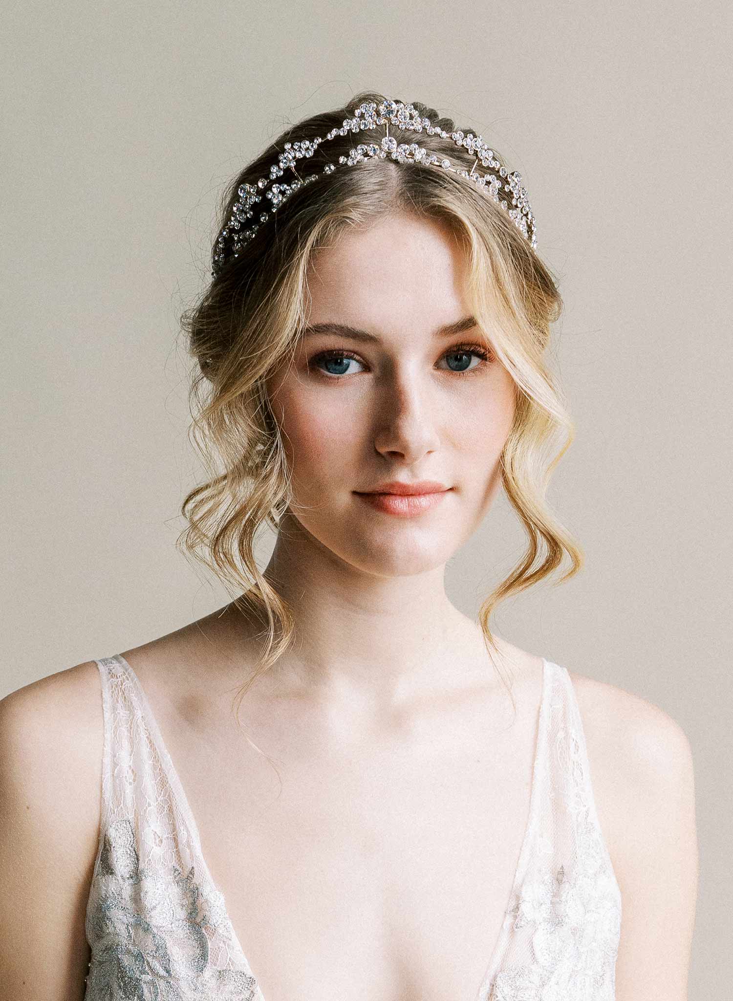 Crystal champagne bubbles inspired bridal crown, tiara. Silver or Gold. By Twigs & Honey