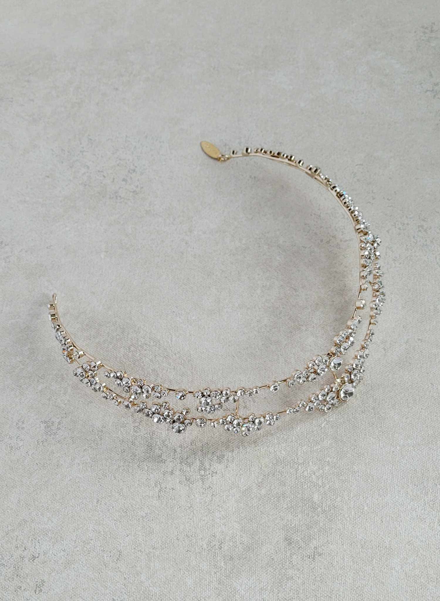 Crystal champagne bubbles inspired bridal crown, tiara. Silver or Gold. By Twigs & Honey