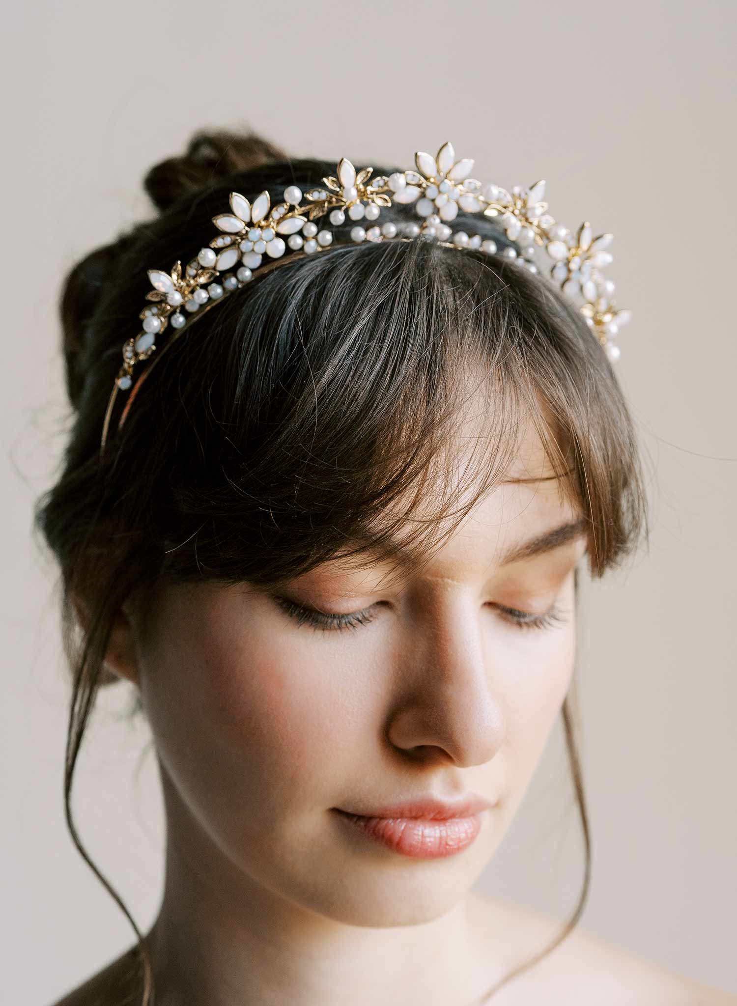 Hand sculpted and luxurious bridal tiara, crown. Floral and crystal. By Twigs & Honey