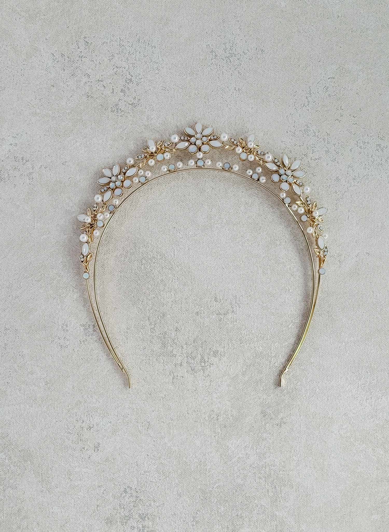 Hand sculpted and luxurious bridal tiara, crown. Floral and crystal. By Twigs & Honey