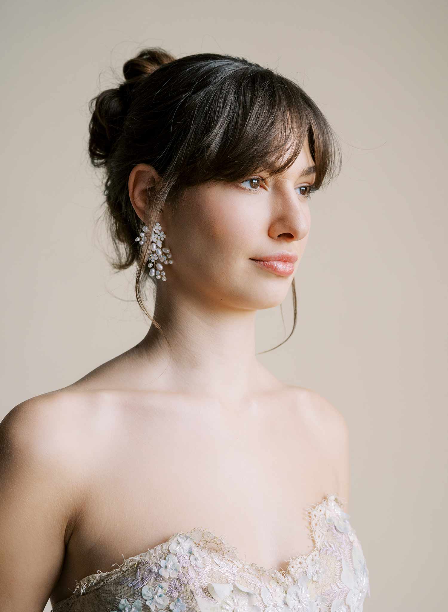 Freshwater pearl and crystal bridal clustered earrings, jewelry by Twigs and Honey