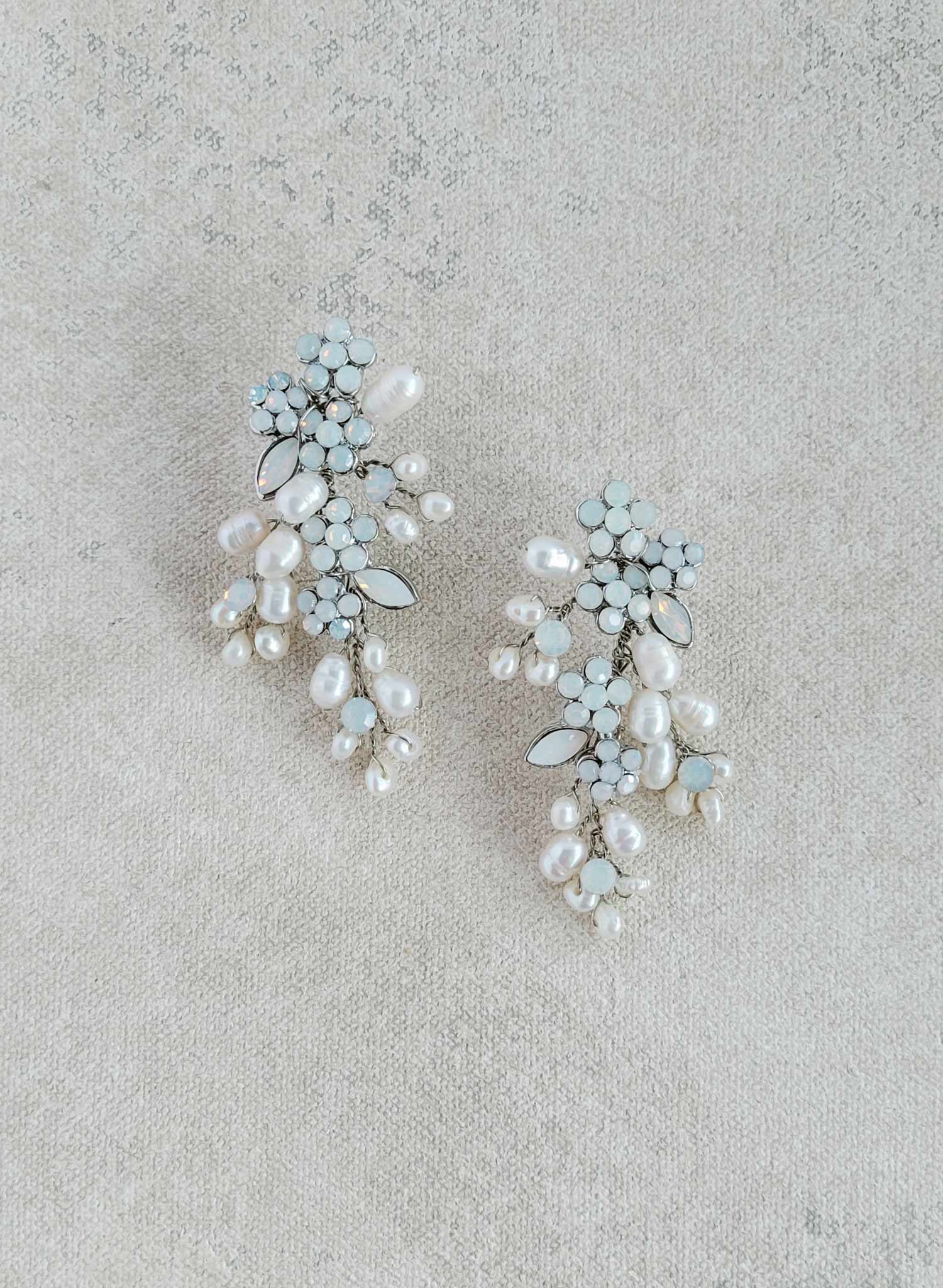 Freshwater pearl and crystal bridal clustered earrings, jewelry by Twigs and Honey