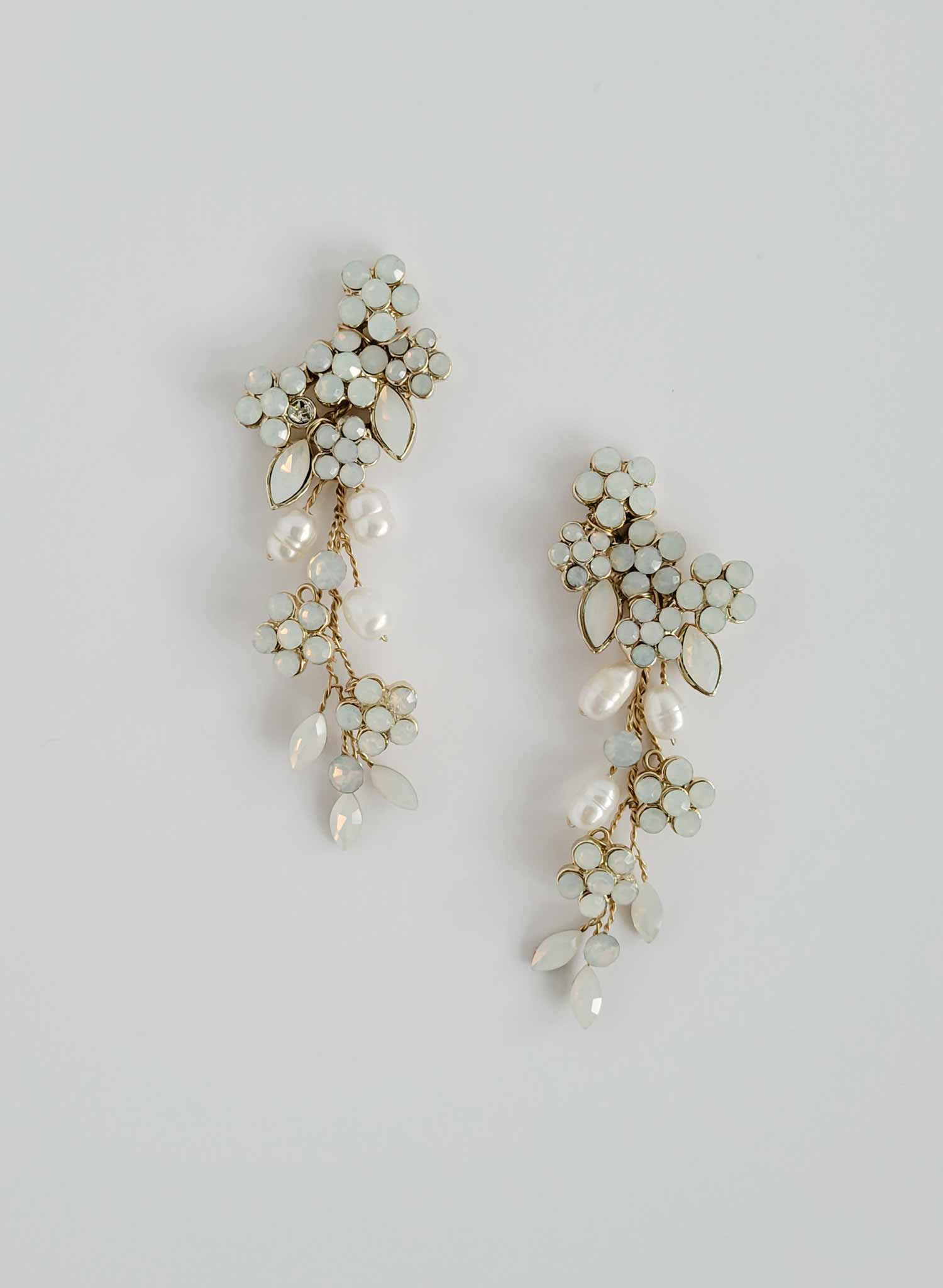 Branch inspired opal crystal and spray earrings. Bridal or wedding jewelry. By Twigs & Honey