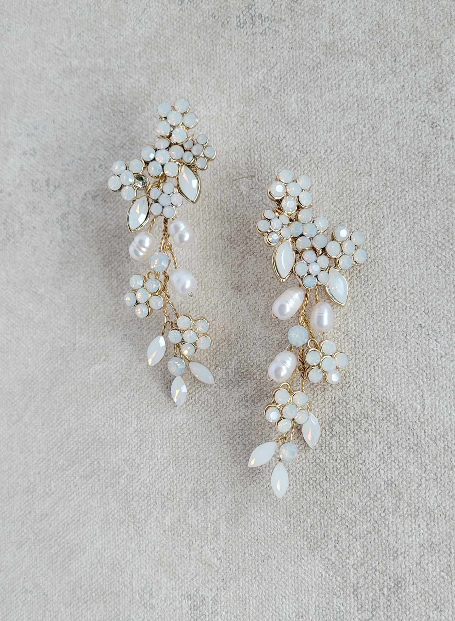 Branch inspired opal crystal and spray earrings. Bridal or wedding jewelry. By Twigs & Honey