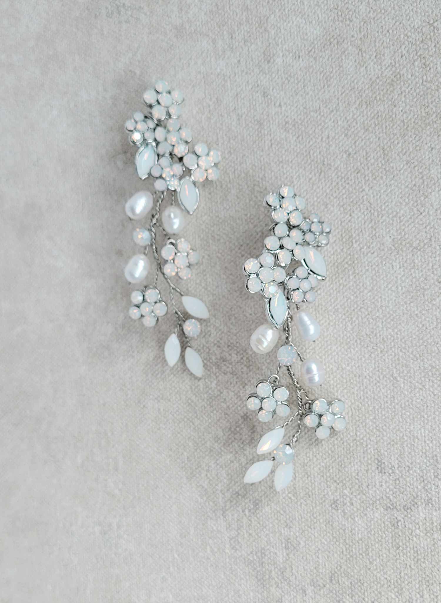 Branch inspired opal crystal and spray earrings. Bridal or wedding jewelry. By Twigs & Honey