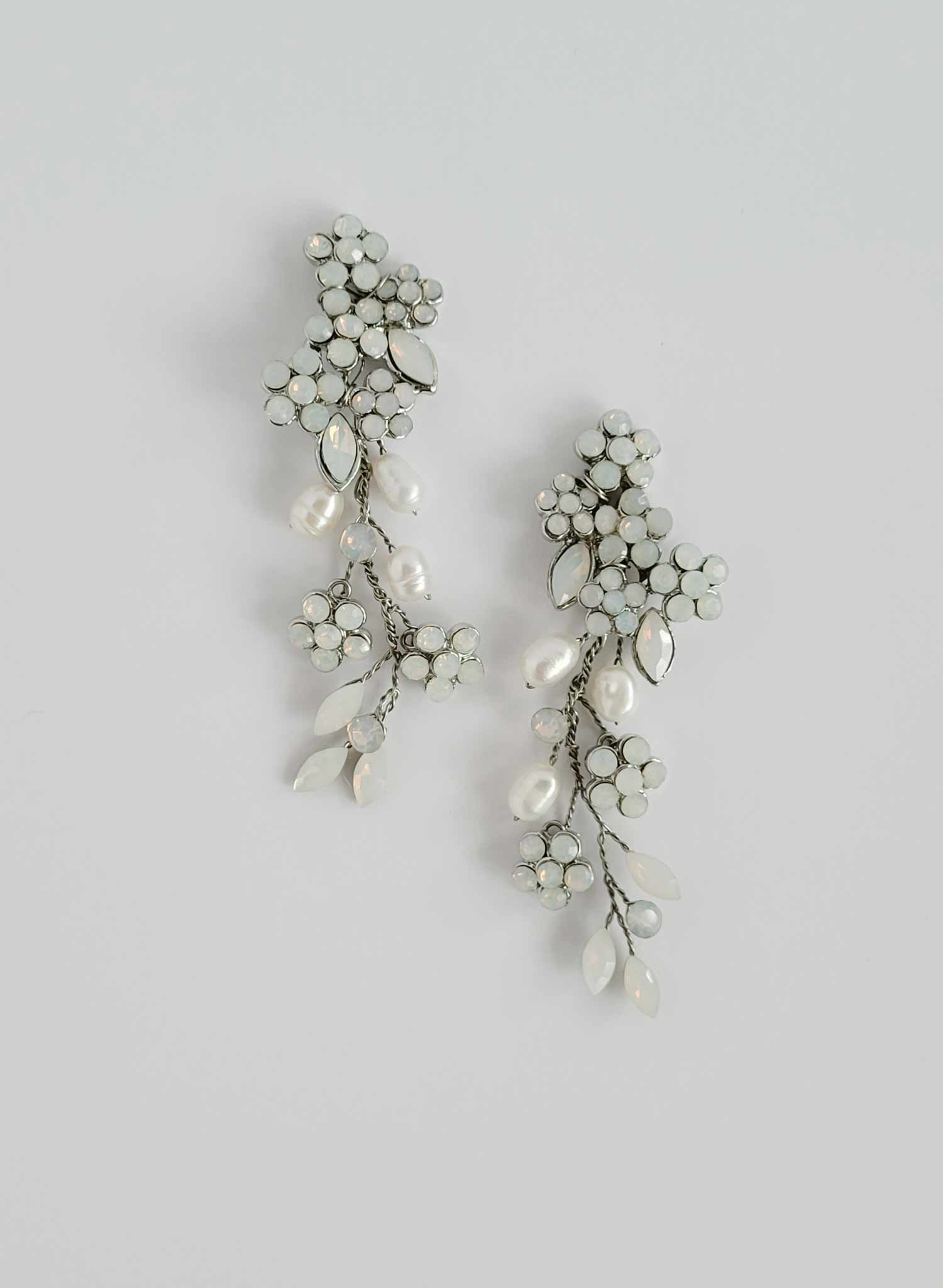 Branch inspired opal crystal and spray earrings. Bridal or wedding jewelry. By Twigs & Honey