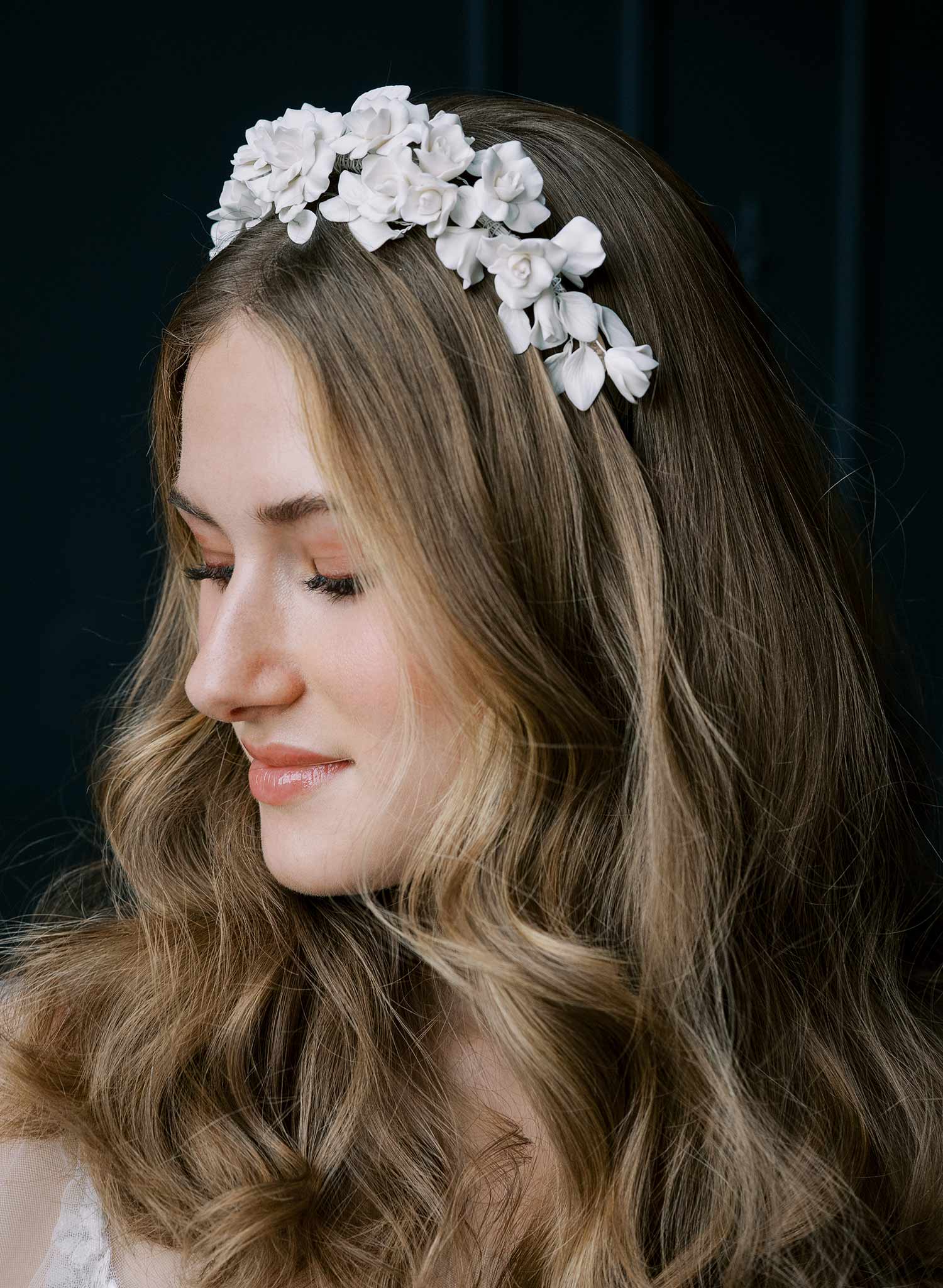 Matte clay rosette bridal headband - Style #2513