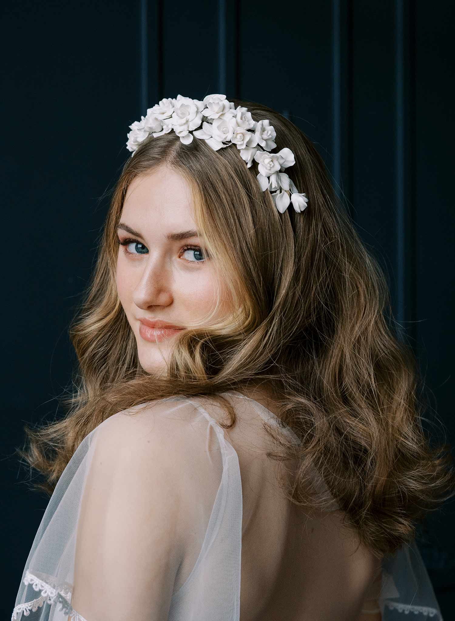 Matte clay rosette bridal headband - Style #2513