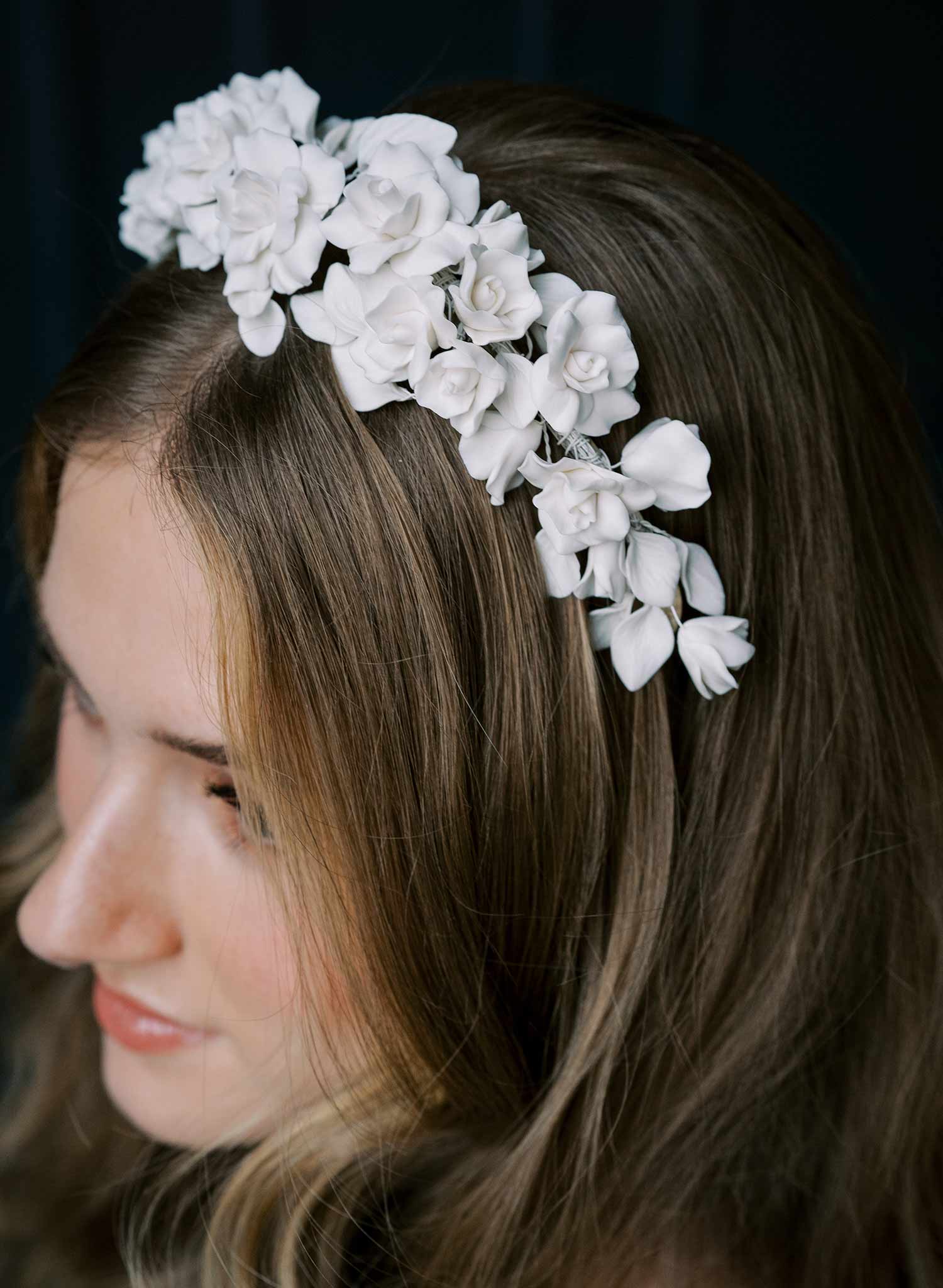 Matte clay rosette bridal headband - Style #2513