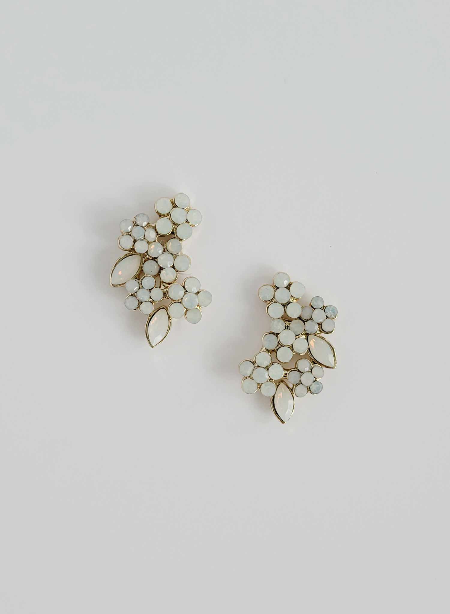 Clustered white opal bridal earrings in gold or silver. Post backs by Twigs and Honey