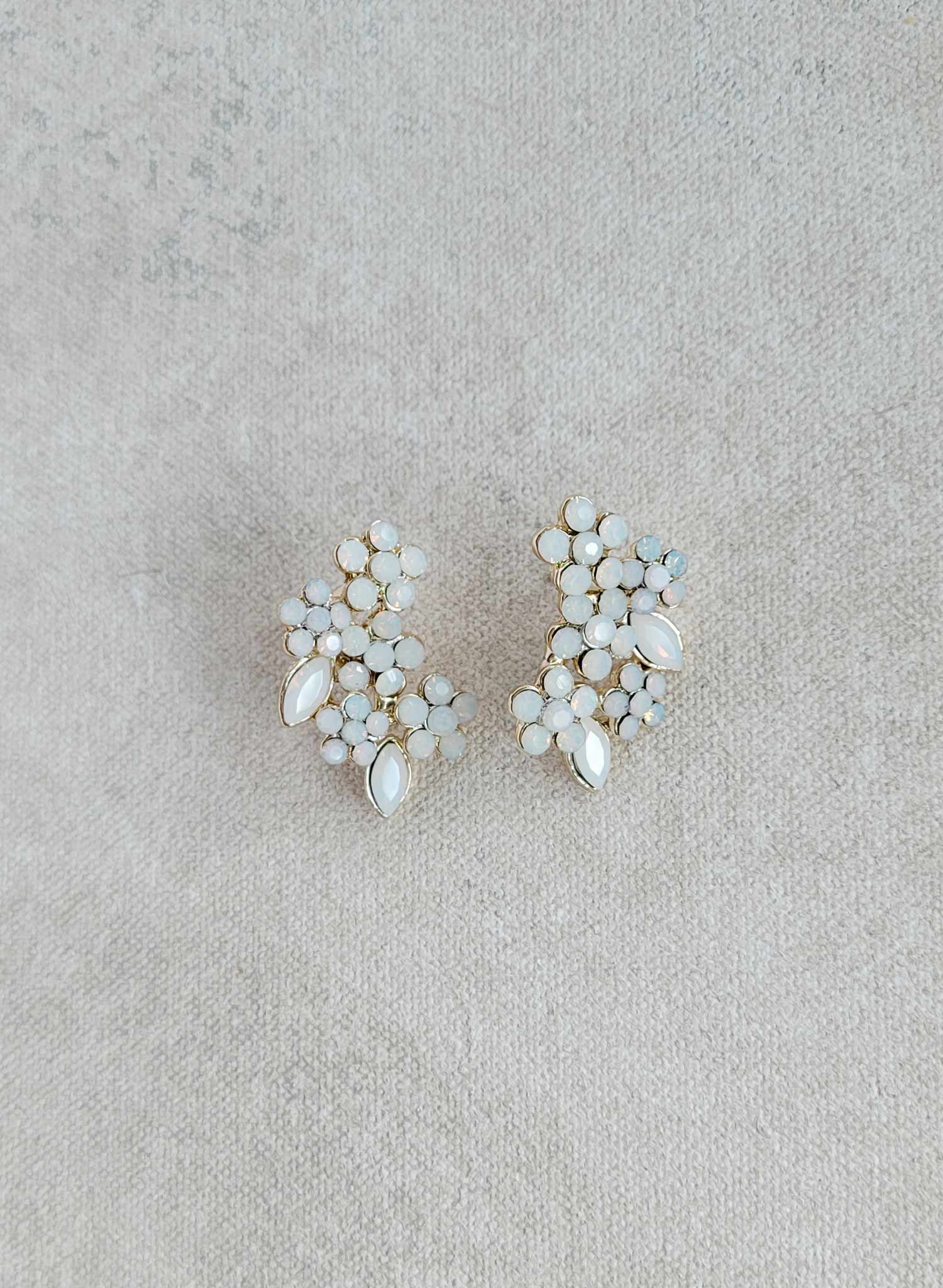 Clustered white opal bridal earrings in gold or silver. Post backs by Twigs and Honey