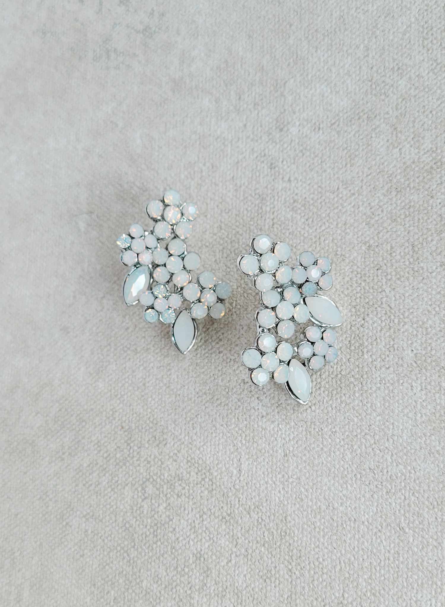 Clustered white opal bridal earrings in gold or silver. Post backs by Twigs and Honey