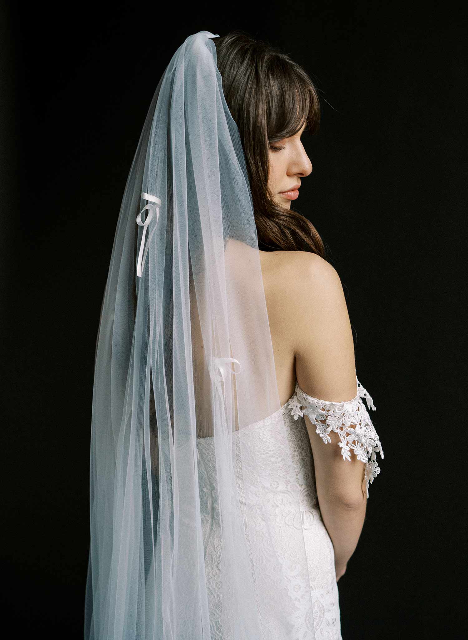 Extra wide bridal chapel length train veil made from soft tulle. By Twigs and Honey